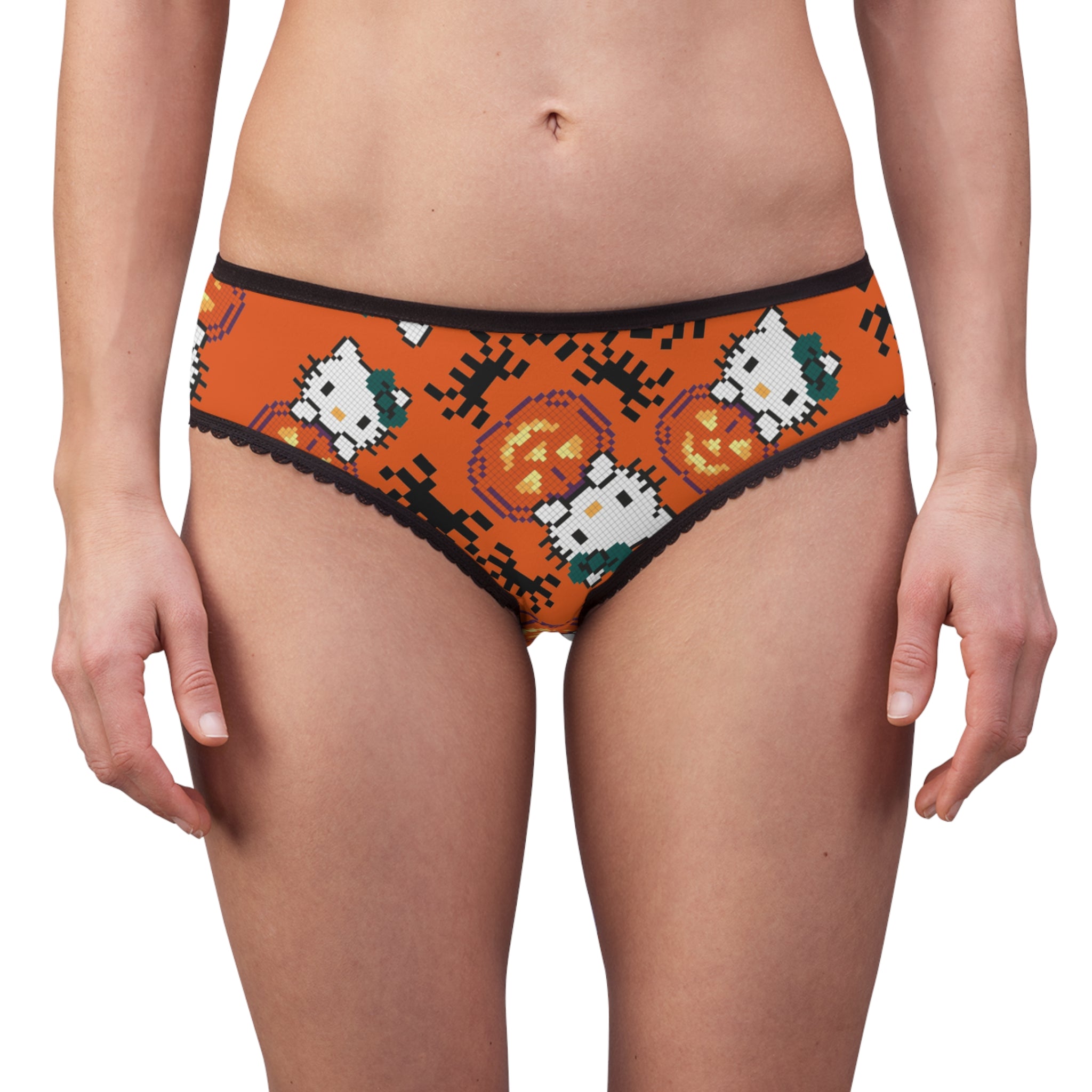 Women's briefs kitty pumpkin Halloween pixel spider orange