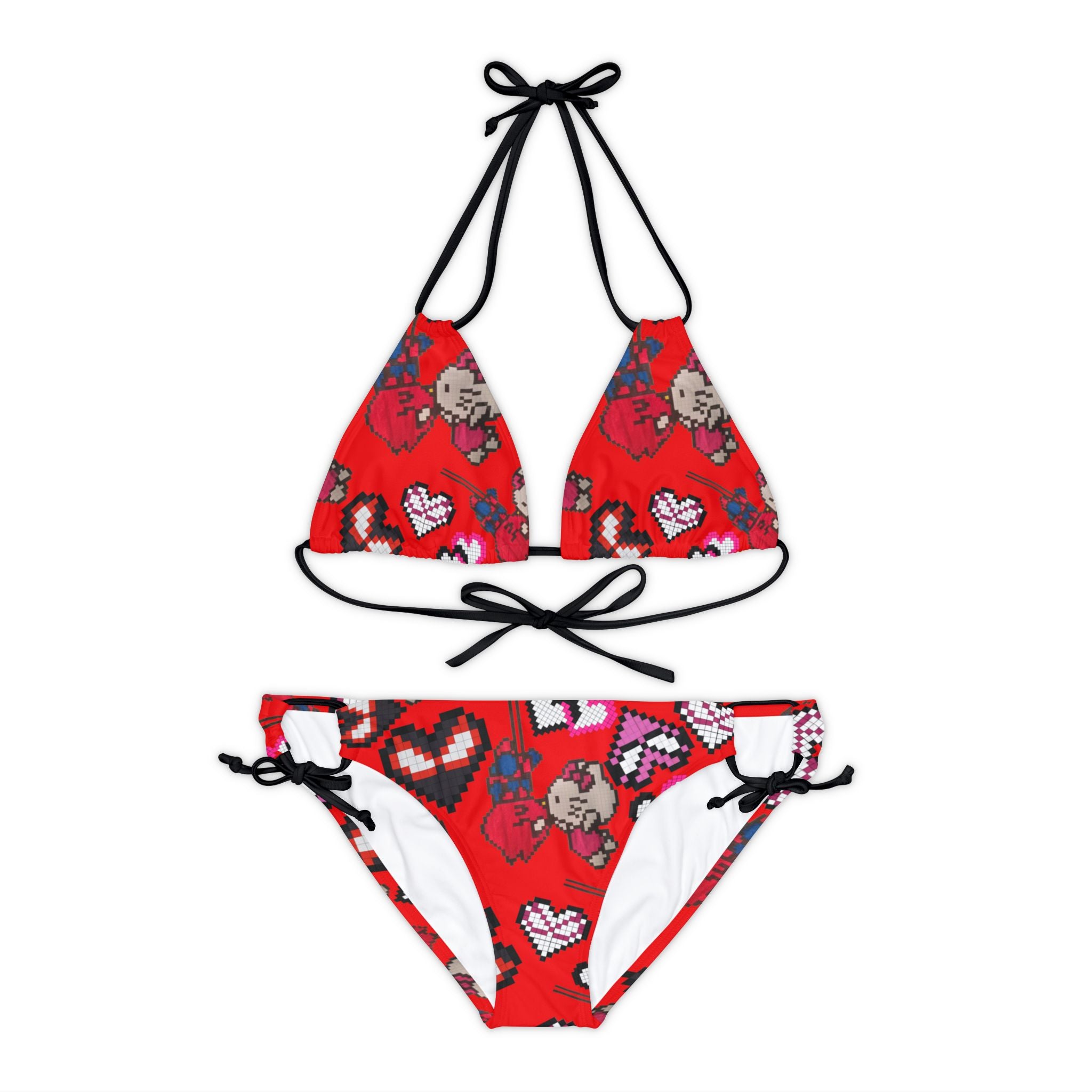 Strappy bikini set spider kitty pixel kiss hearts red