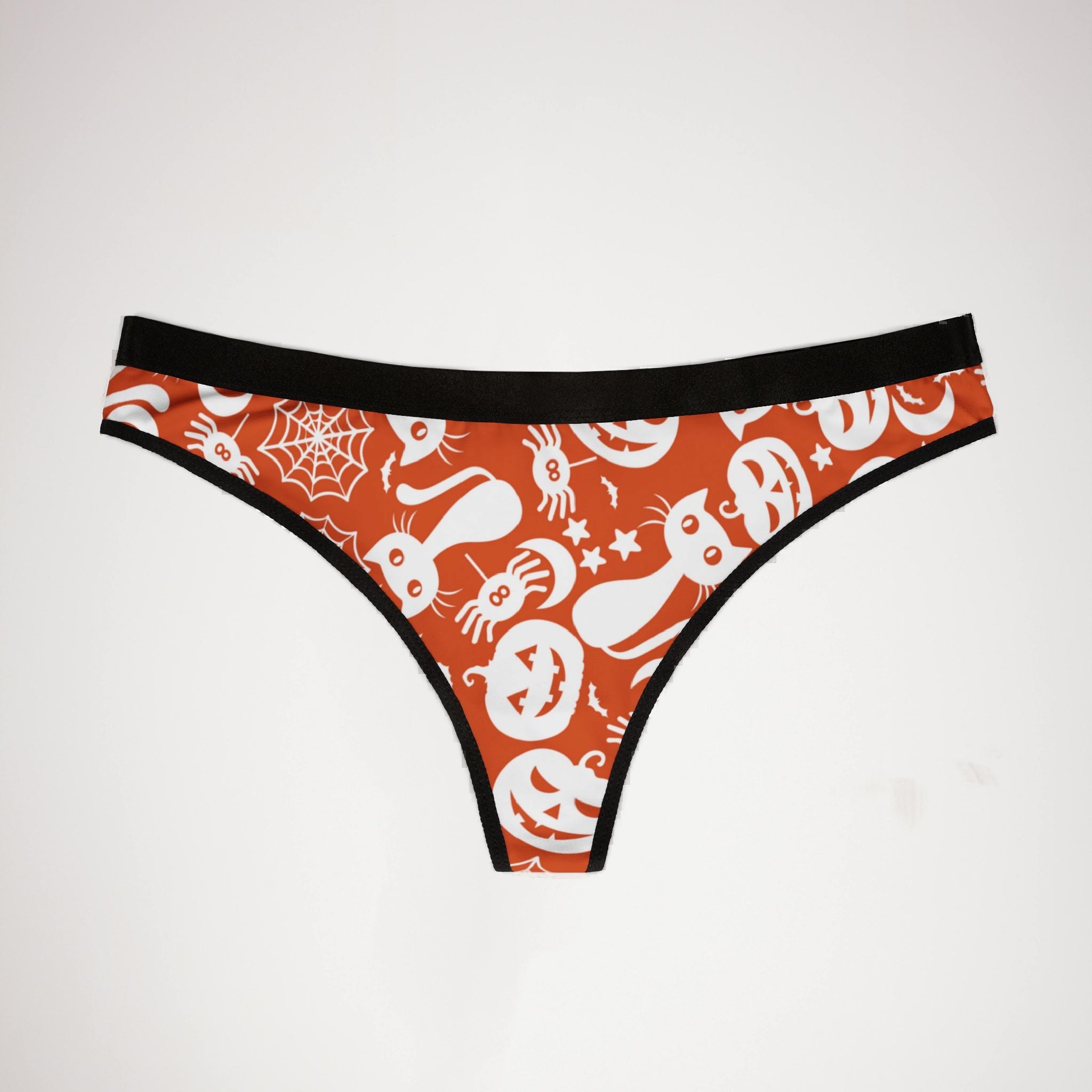 Women's thongs halloween pumpkin spider web orange