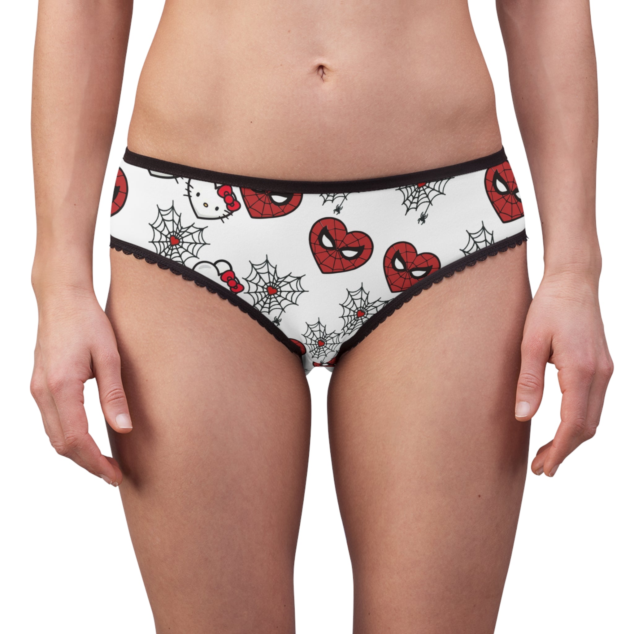 Women's briefs spider kitty heart web white