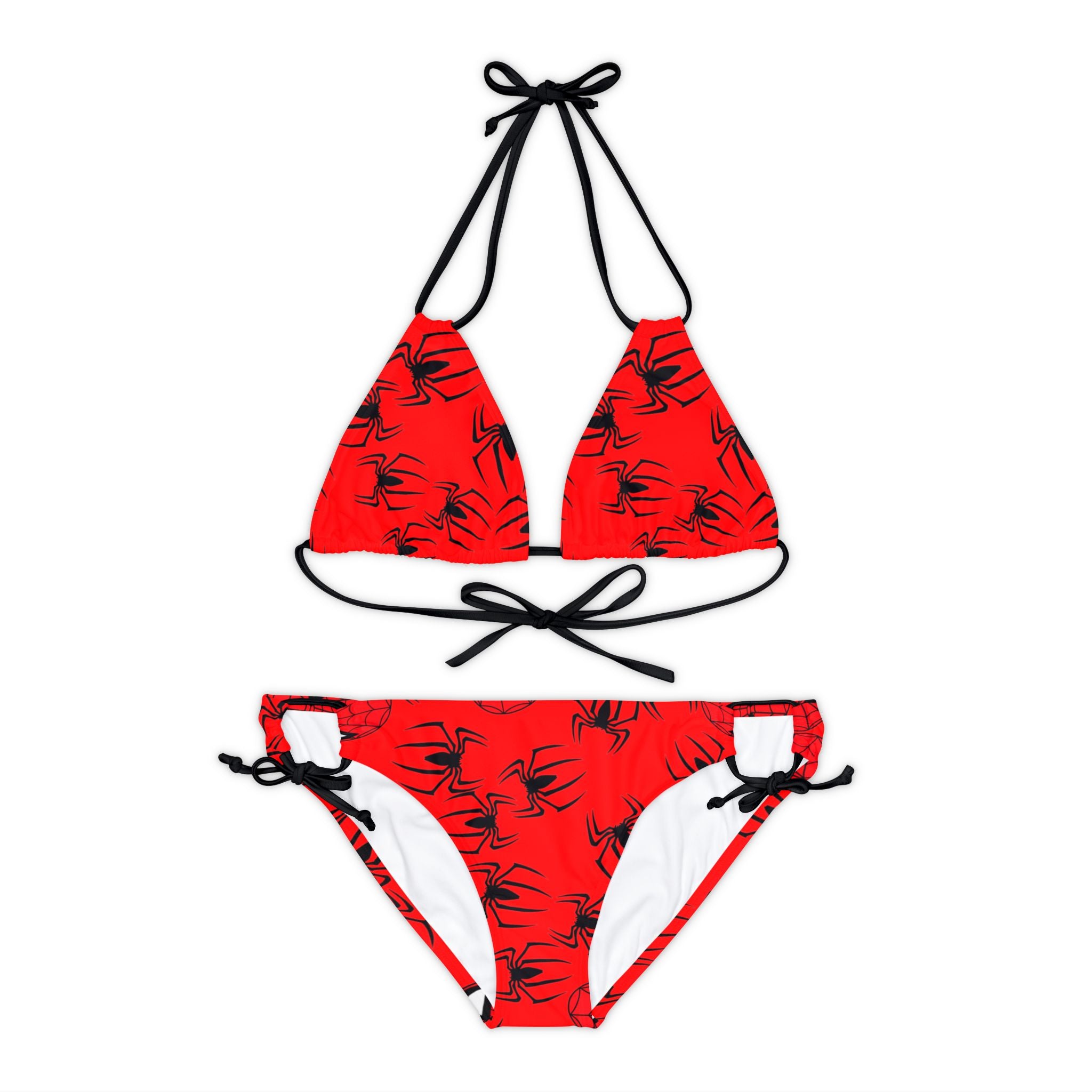 Strappy bikini set spider web red