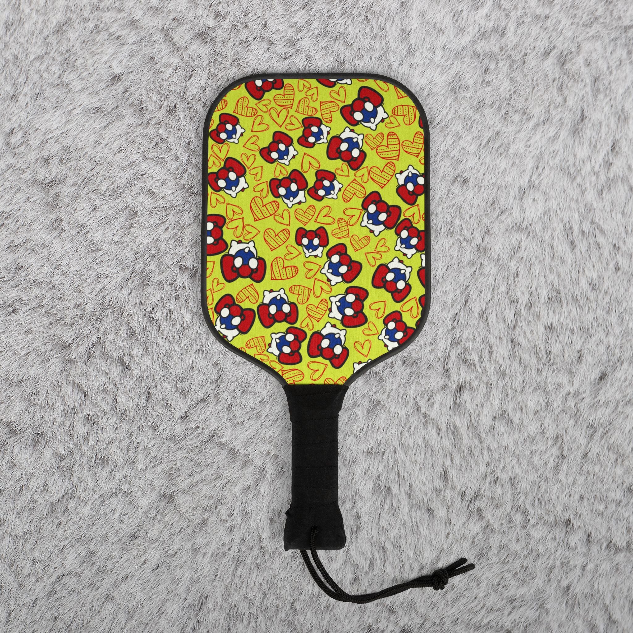 Pickleball kit (2 paddles + 2 balls + transparent bag) cherry kitty back heart yellow