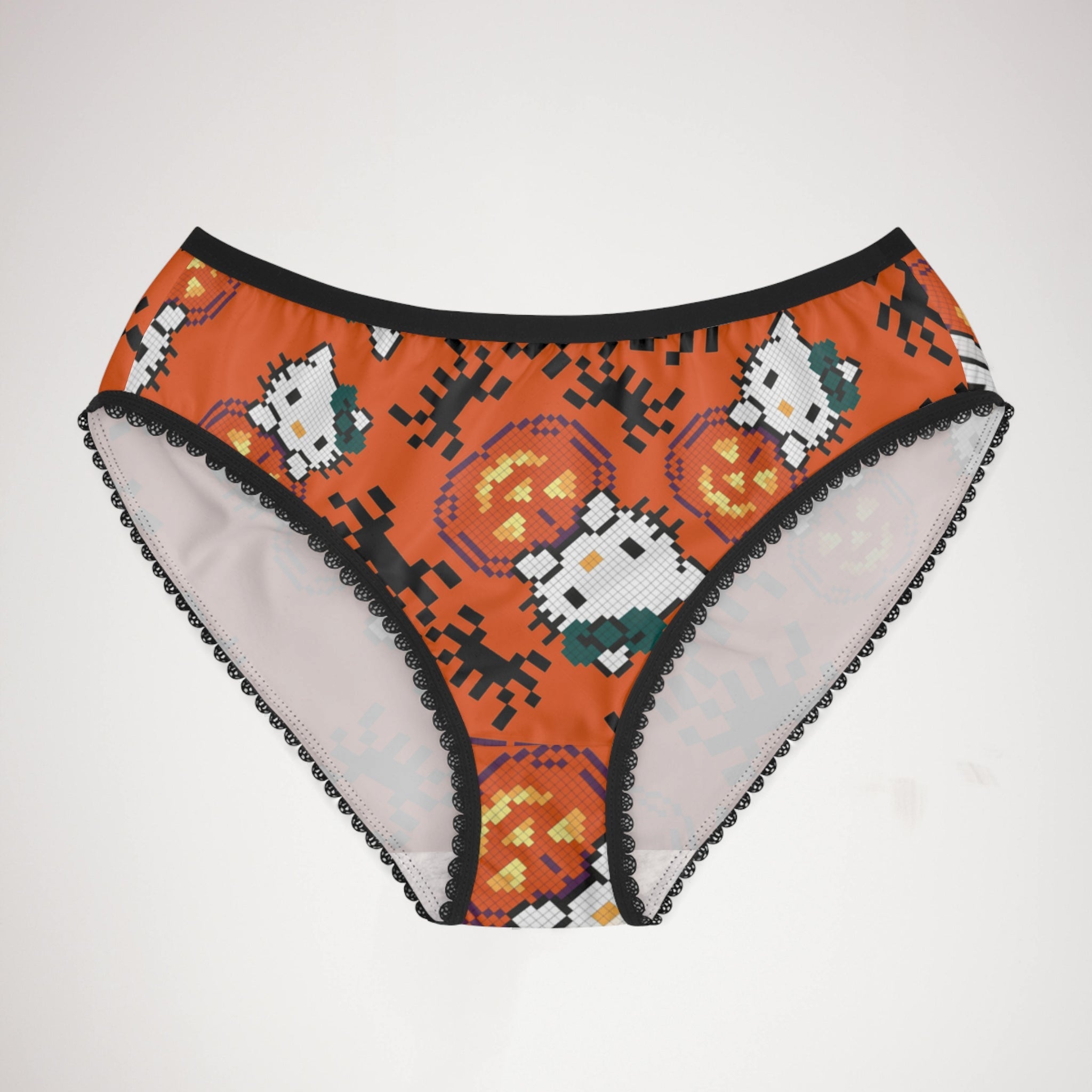 Women's briefs kitty pumpkin Halloween pixel spider orange