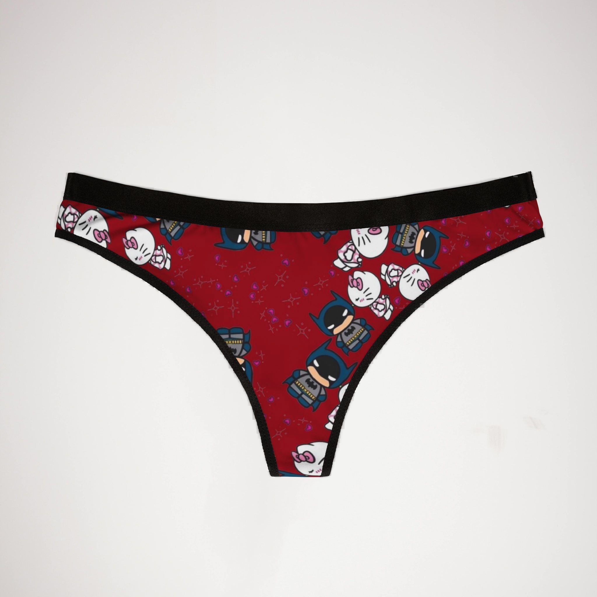 Women's thongs kitty batman valentine kiss red