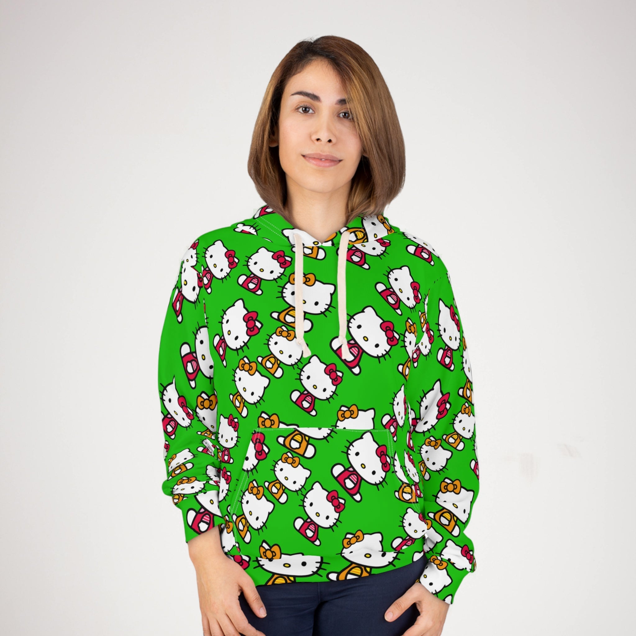 Unisex pullover hoodie kitty two colors green