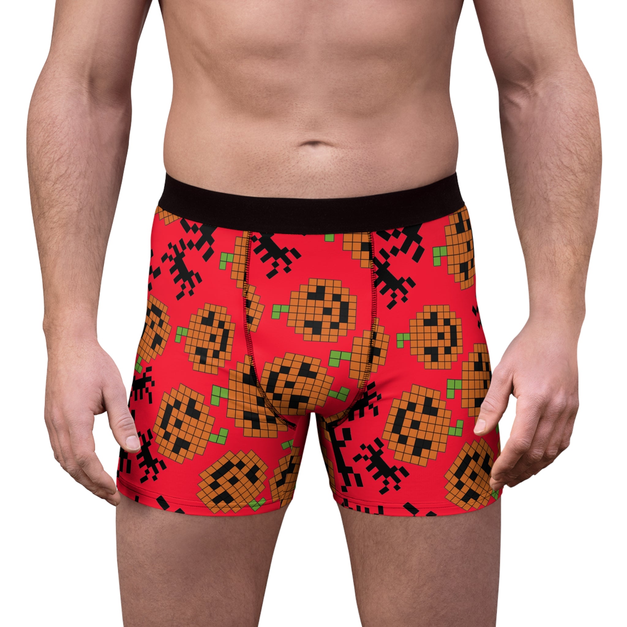 Men's boxer briefs pumpkin spider pixel halloween red