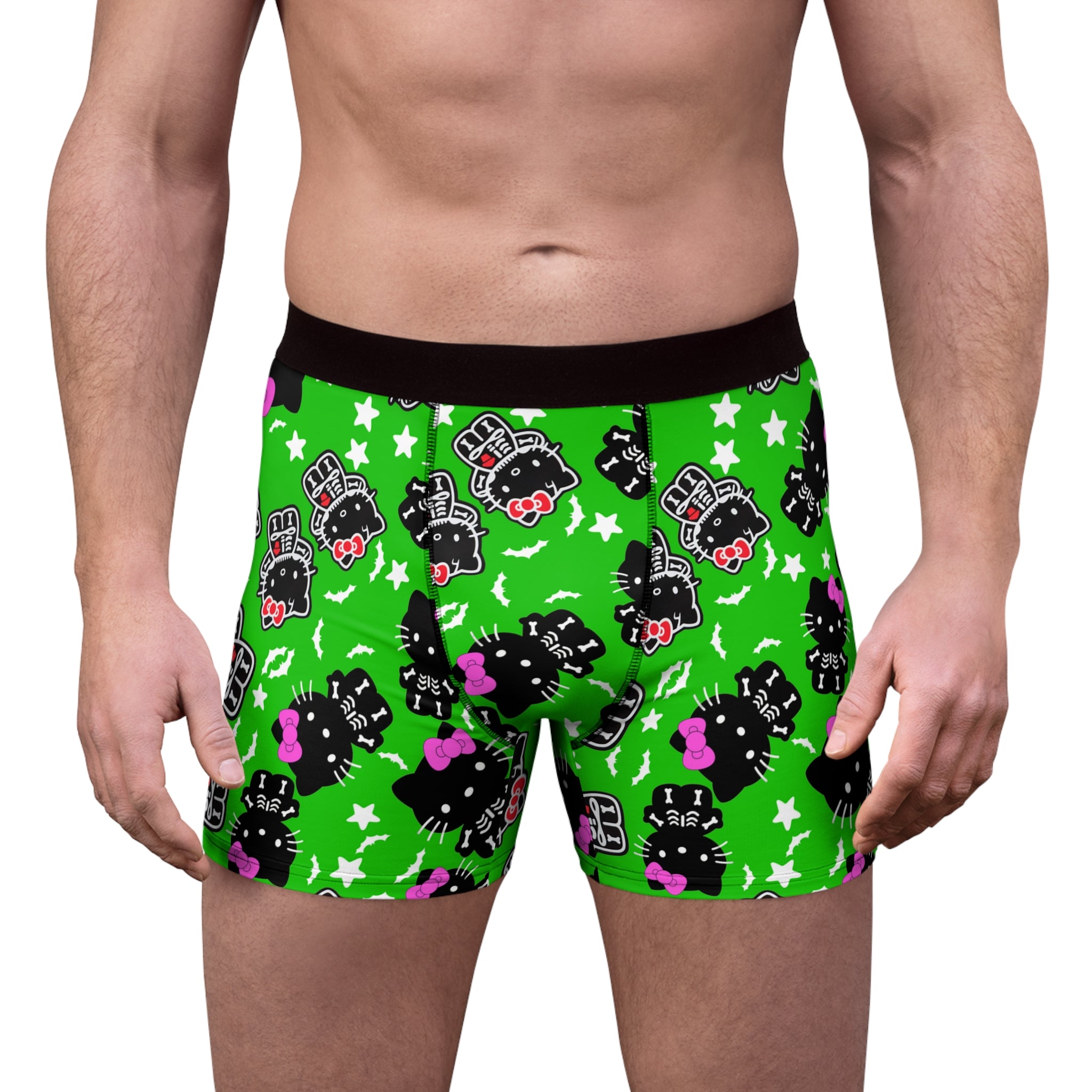 Men's boxer briefs kitty halloween bones green