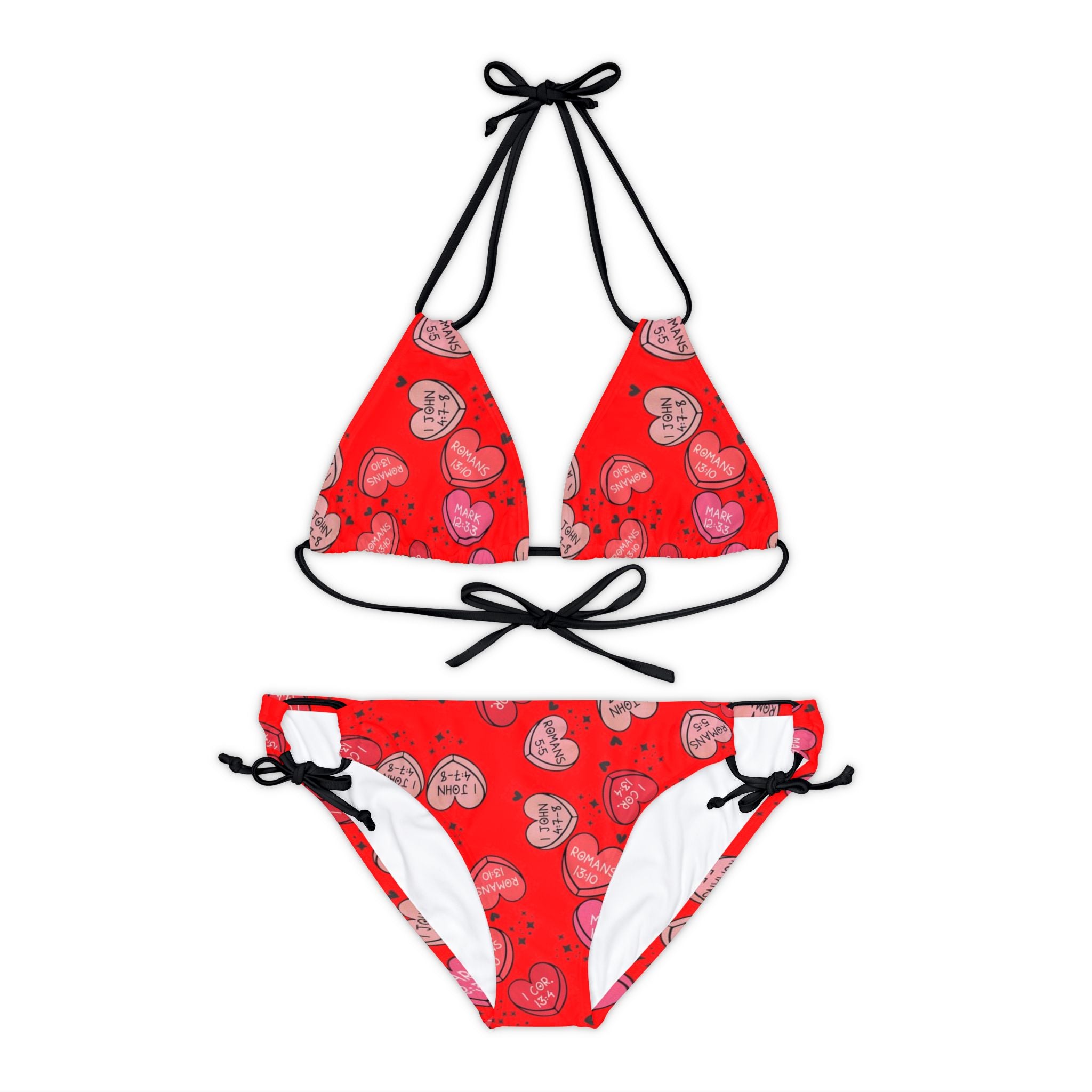 Strappy bikini set christian valentine sweet hearts red