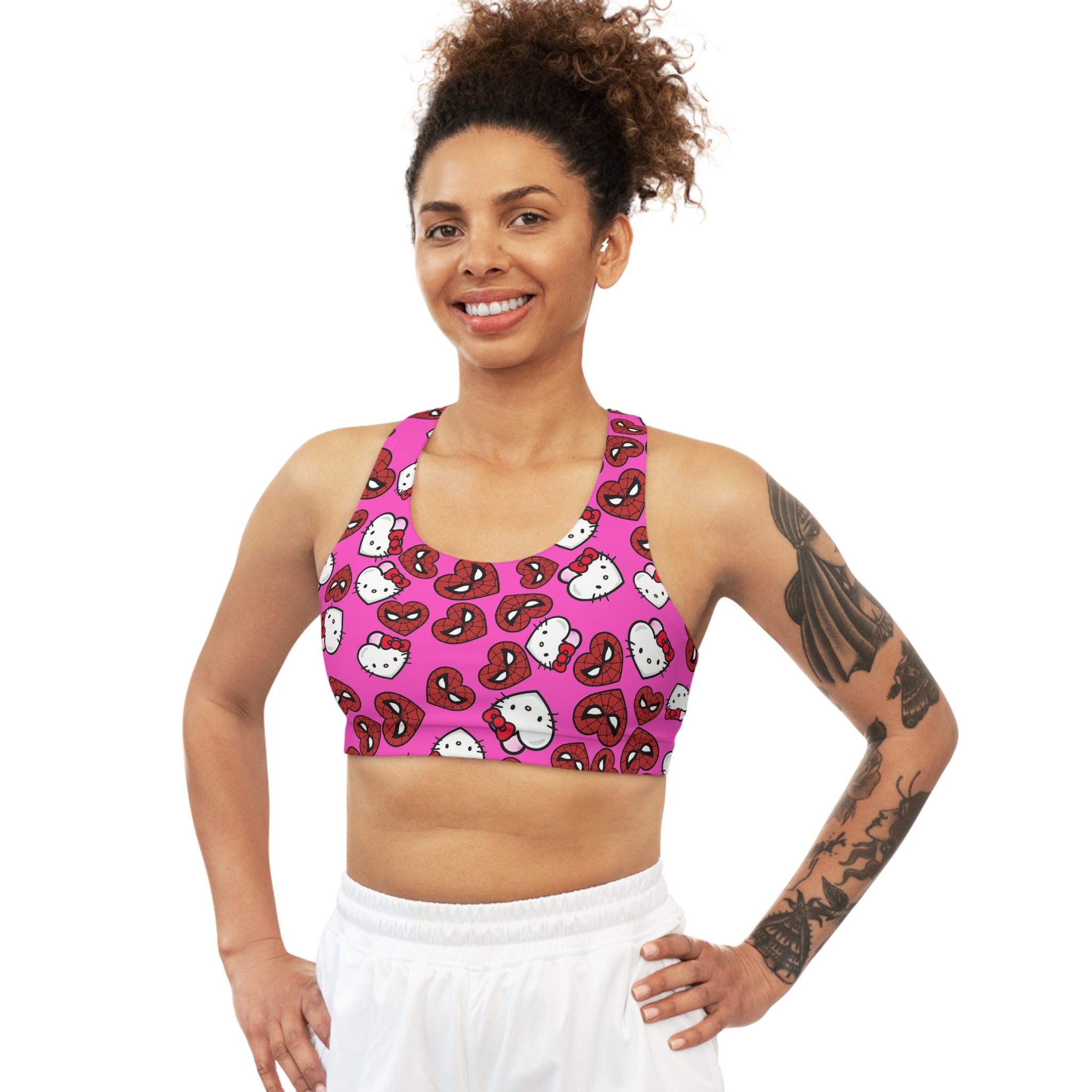 Sports bra spider kitty double hearts pink