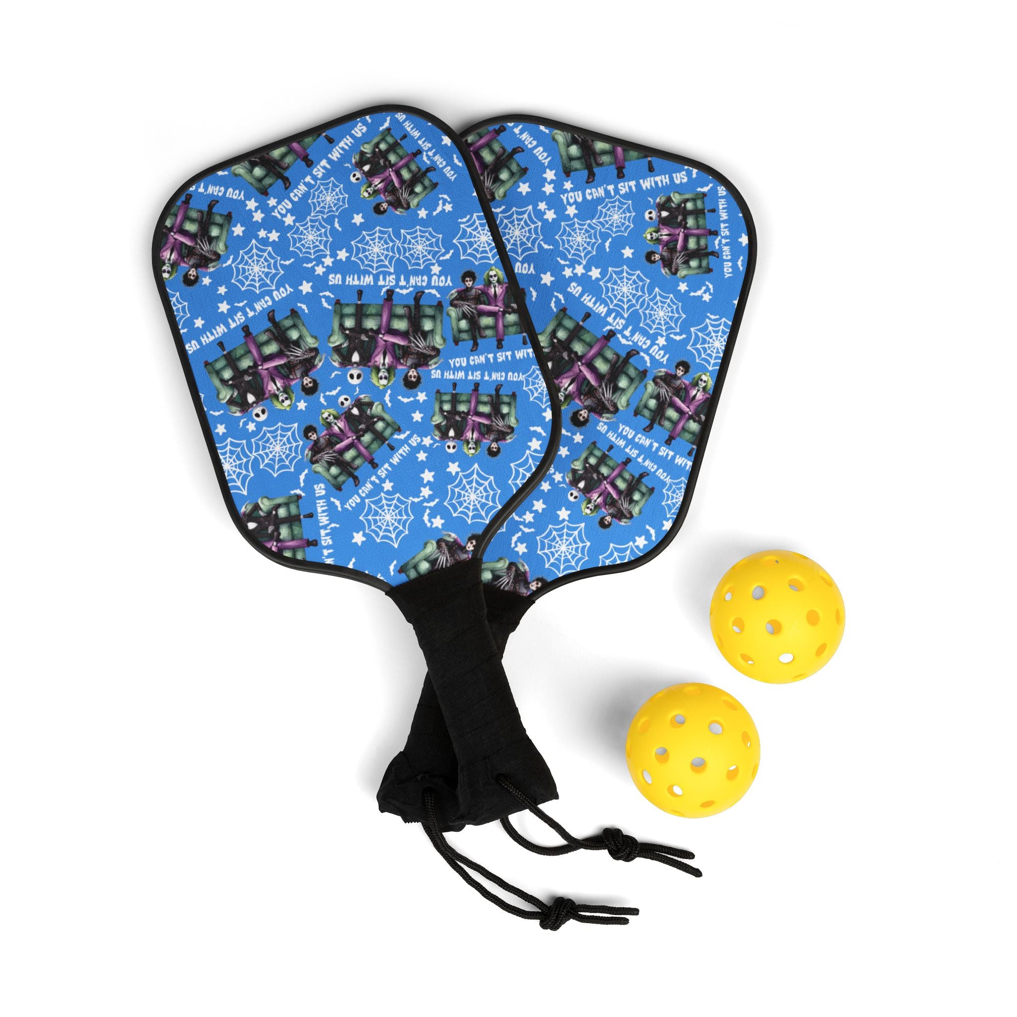 Pickleball kit (2 paddles + 2 balls + transparent bag) You can t sit with us Halloween cyan