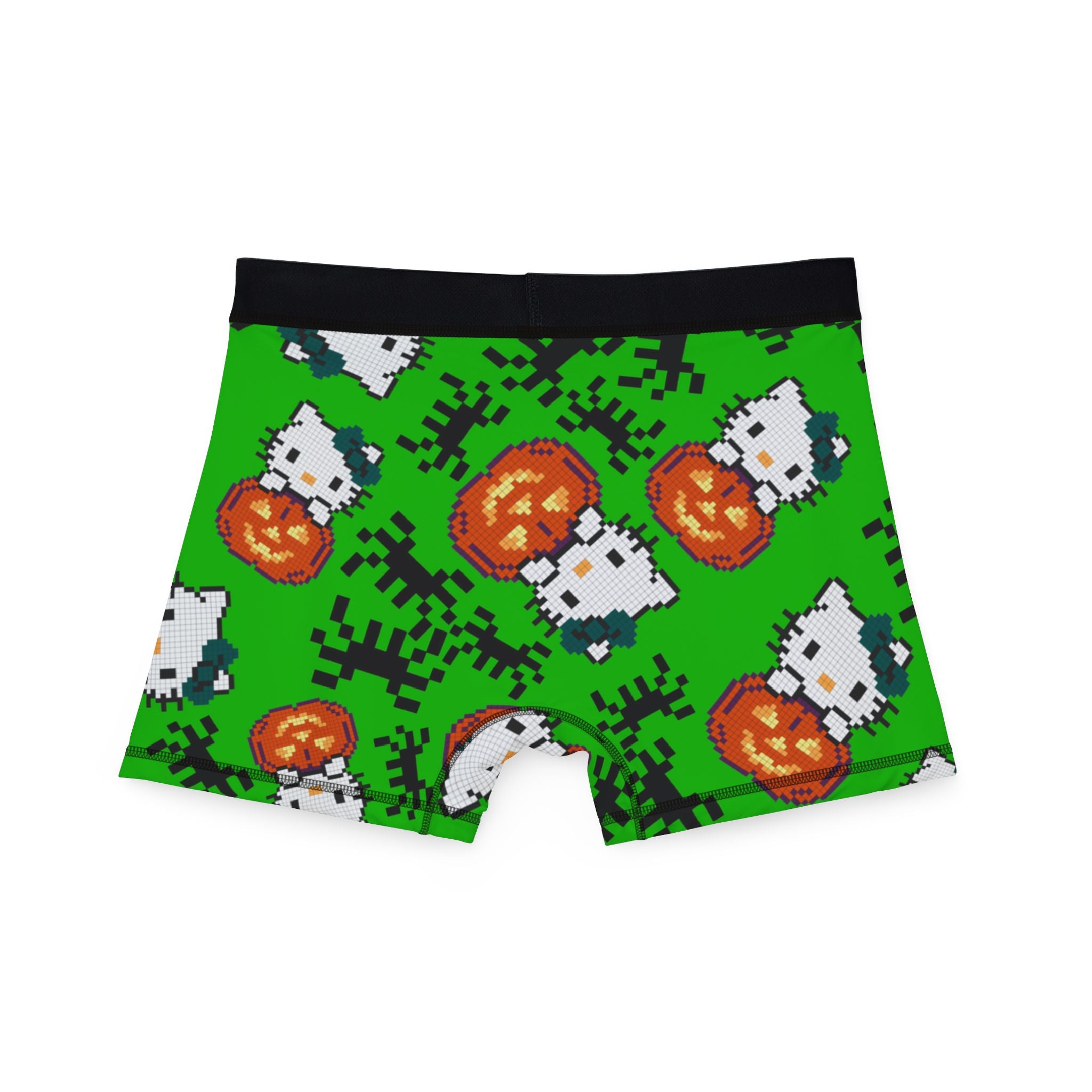 Men's boxers kitty pumpkin Halloween pixel spider green