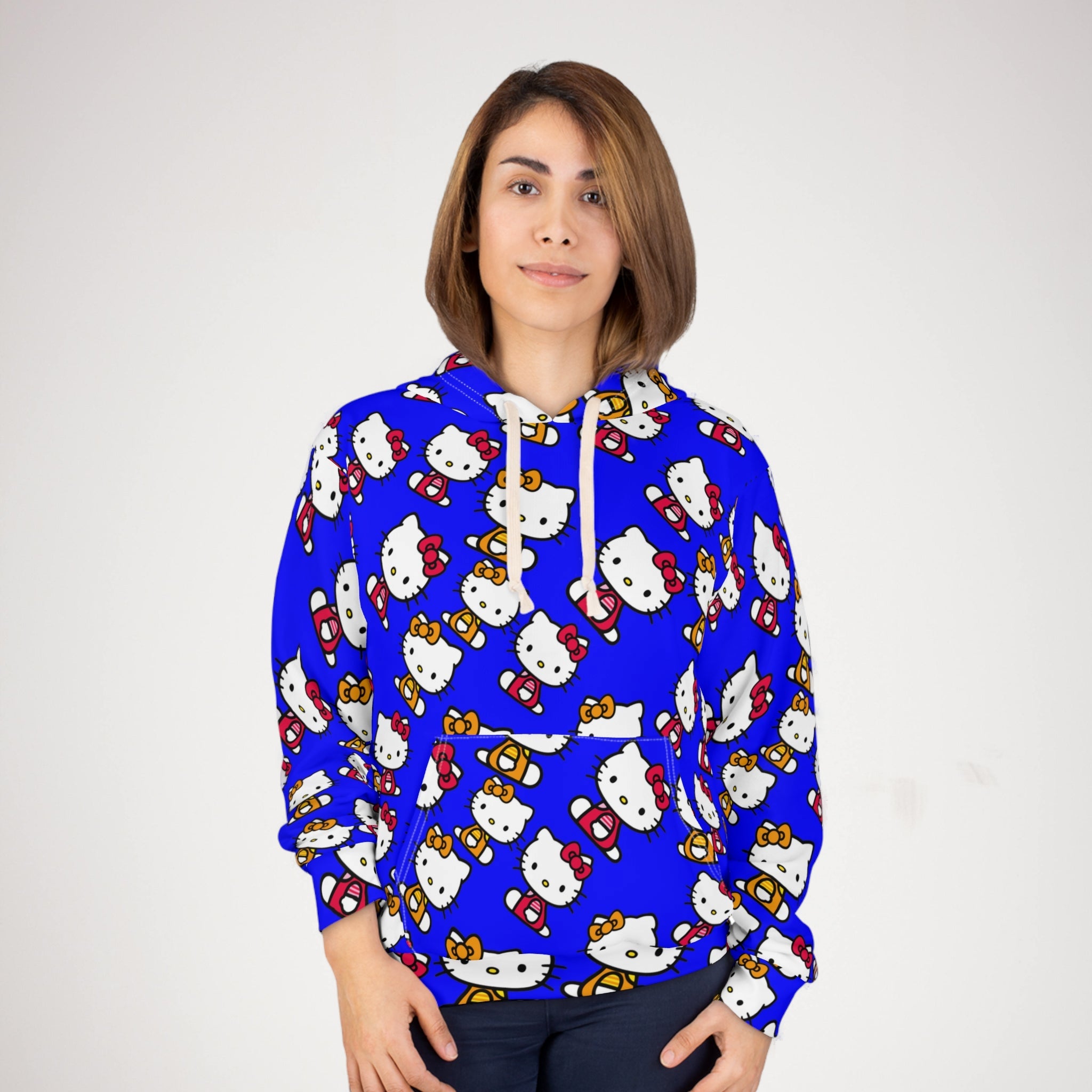 Unisex pullover hoodie kitty two colors blue