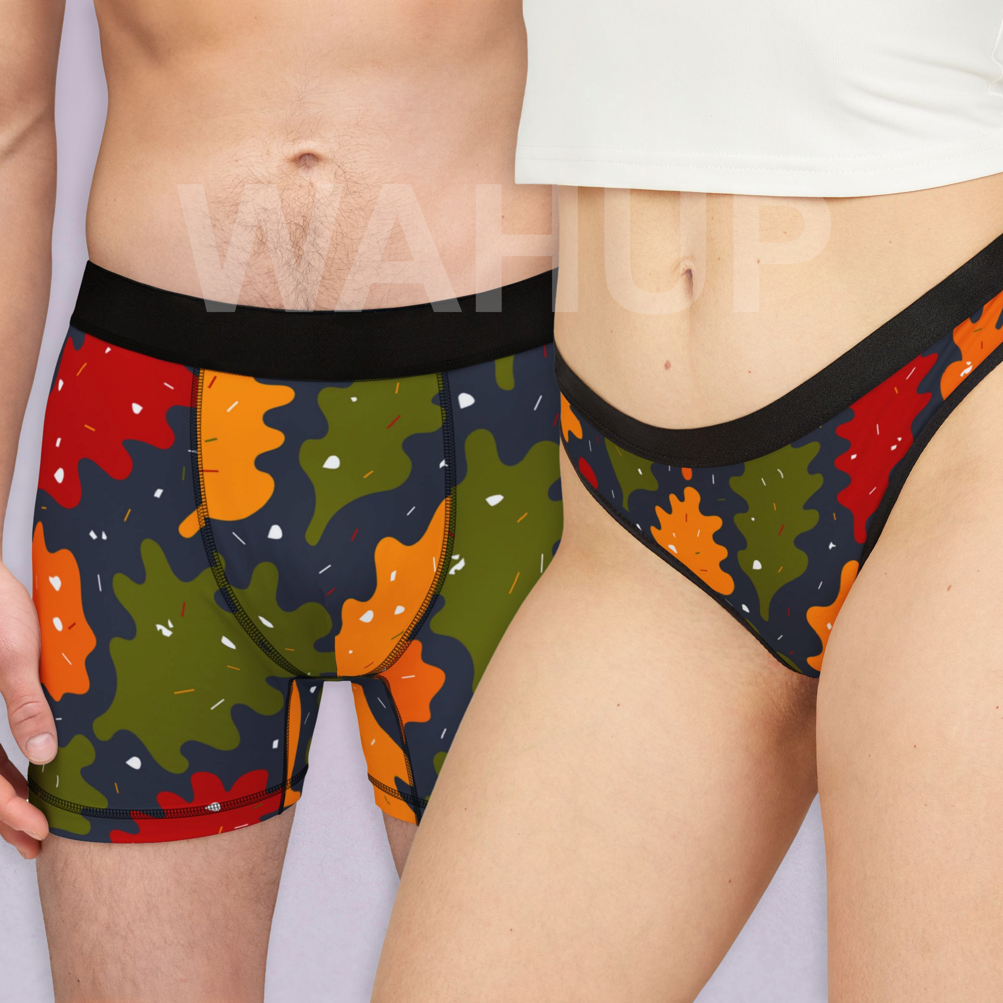 Matching underwear Autumn Leaves III for couples boxer & thong set