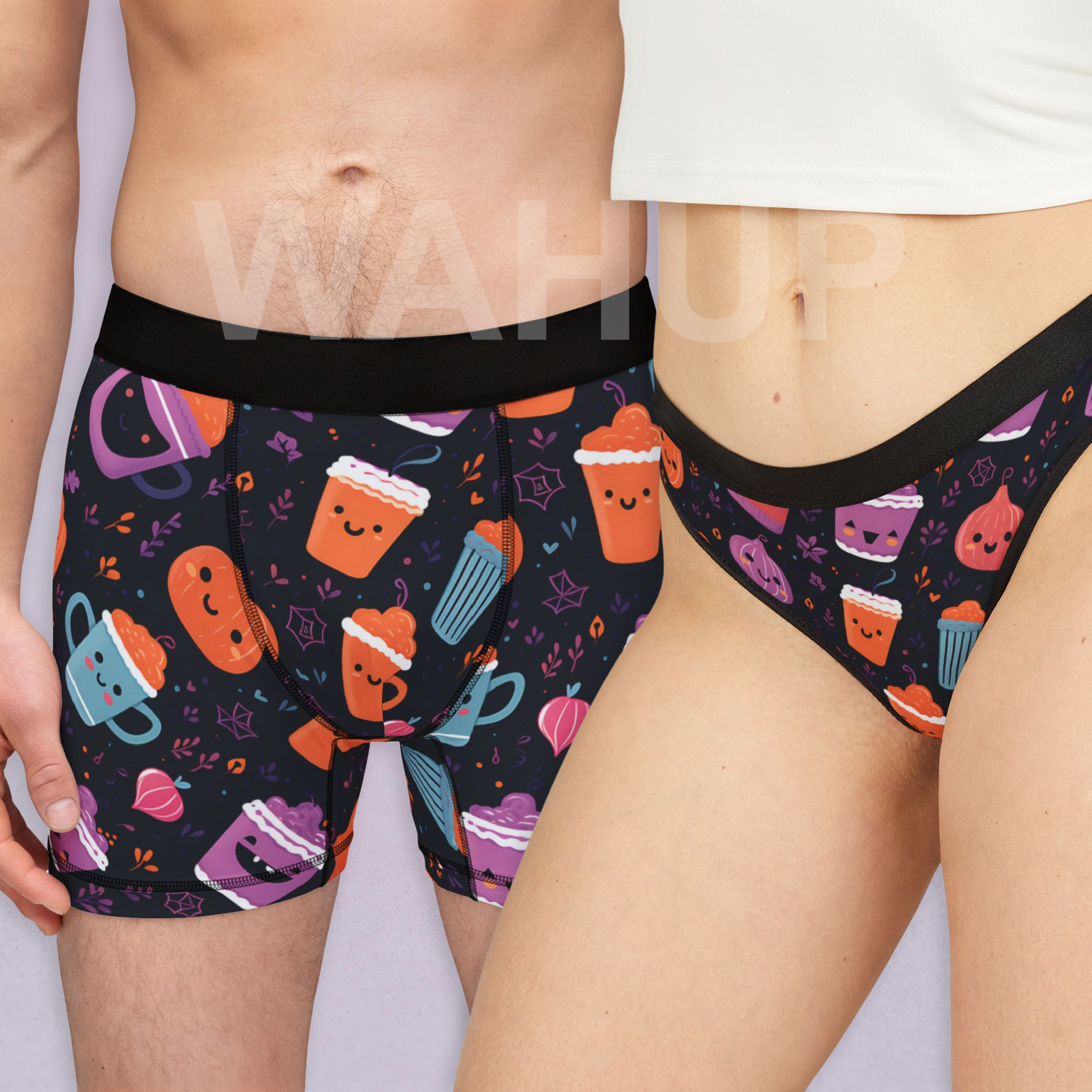 Matching underwear Pink Halloween for couples boxer & thong set