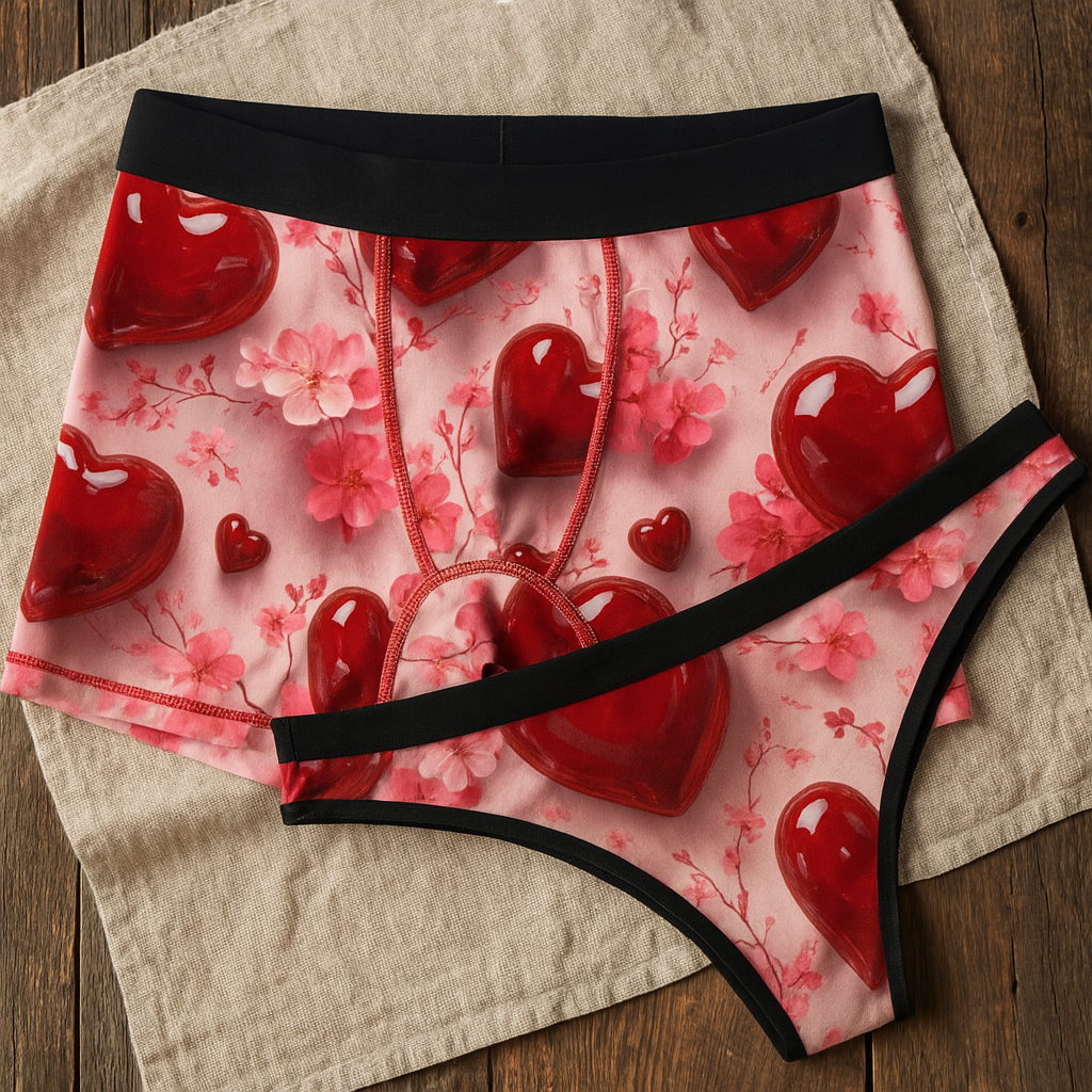 Matching underwear Valentine Red Heart One One for couples boxer & thong set