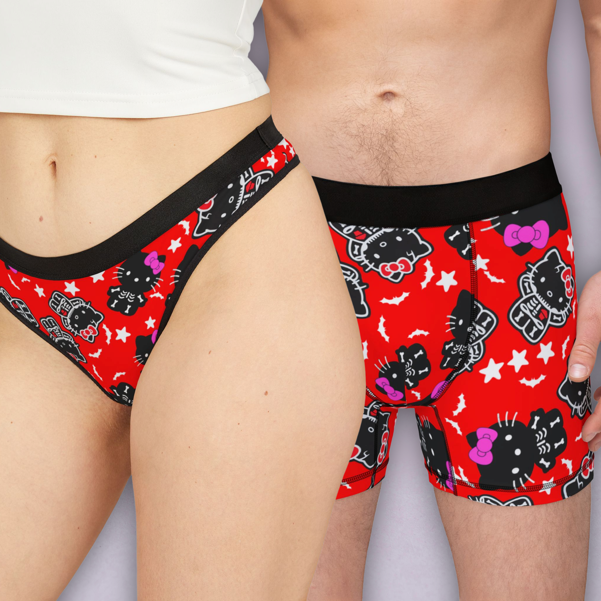 Couples matching  kitty halloween bones underwear set boxer and thong