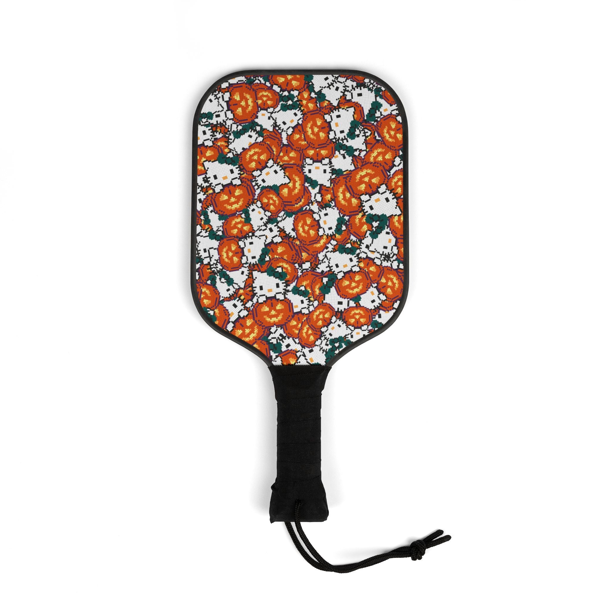 Pickleball kit (2 paddles + 2 balls + transparent bag) kitty pumpkin Halloween pixel nature