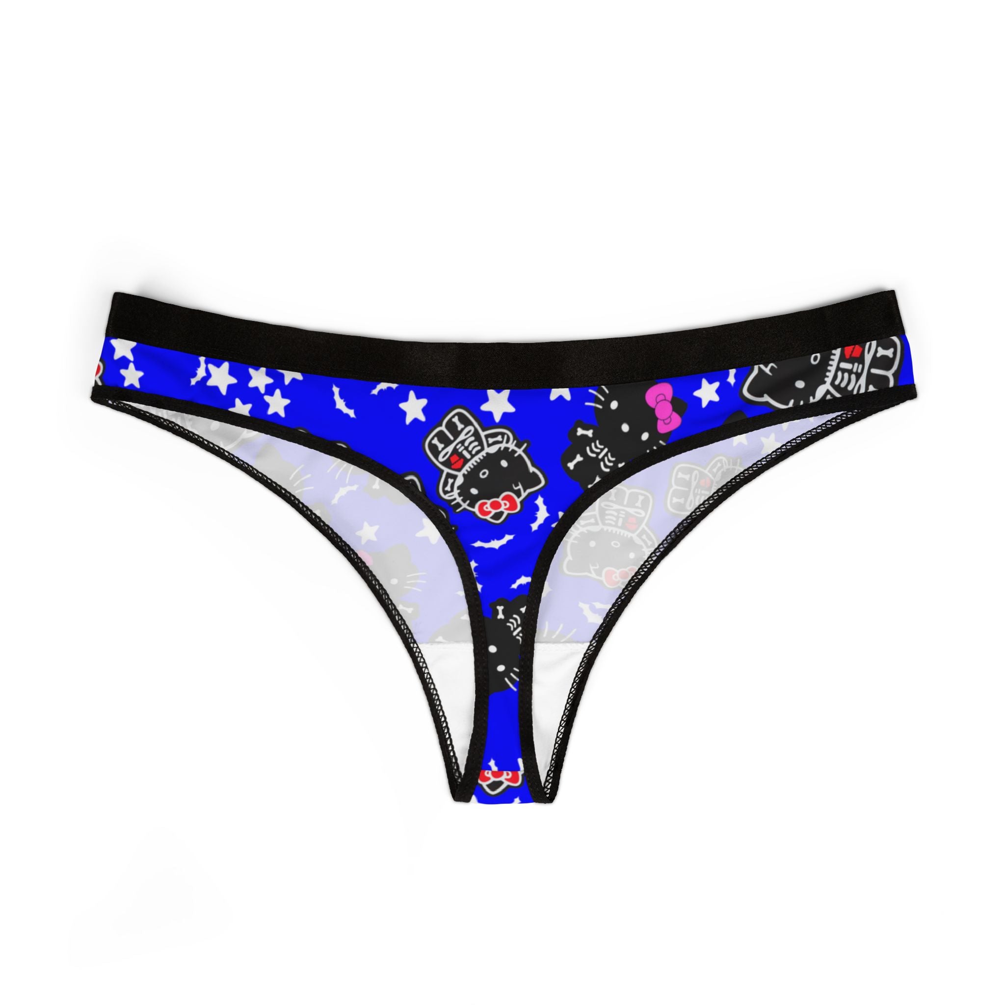 Women's thongs kitty halloween bones blue