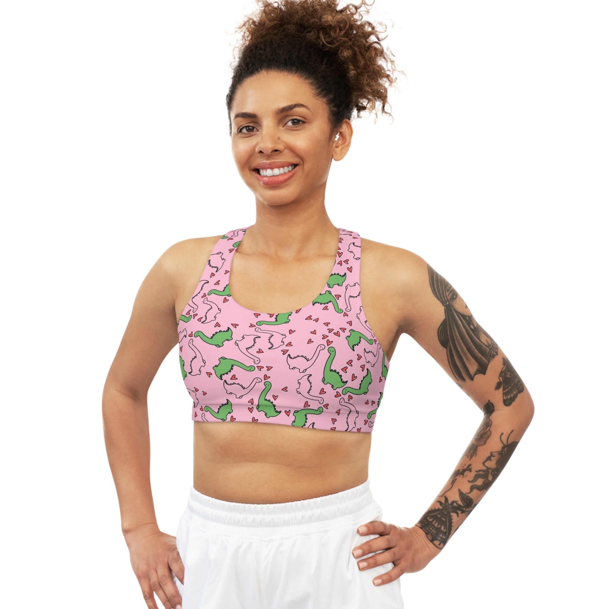 Sports bra dinosaur valentine heart pink