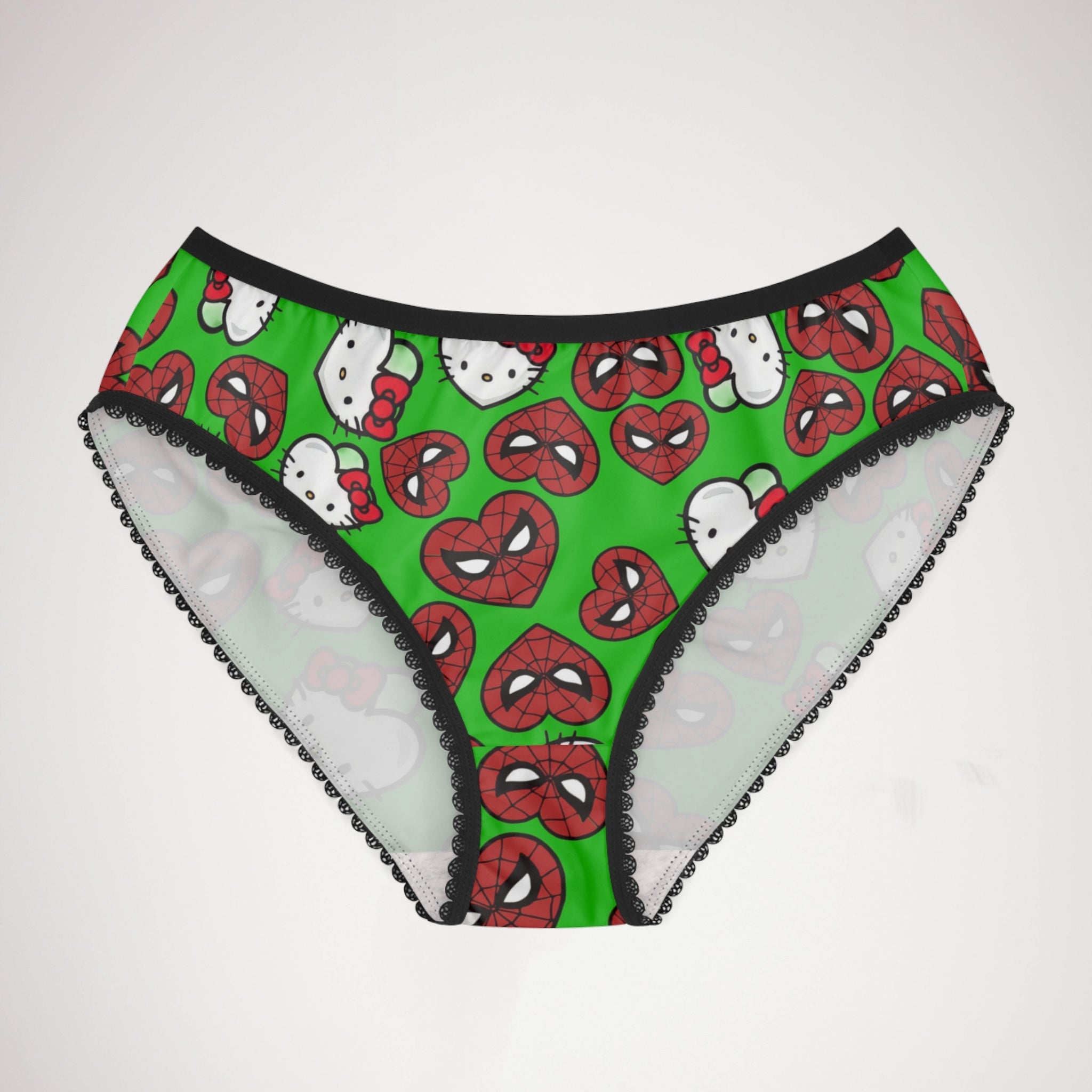 Women's briefs spider kitty double hearts green