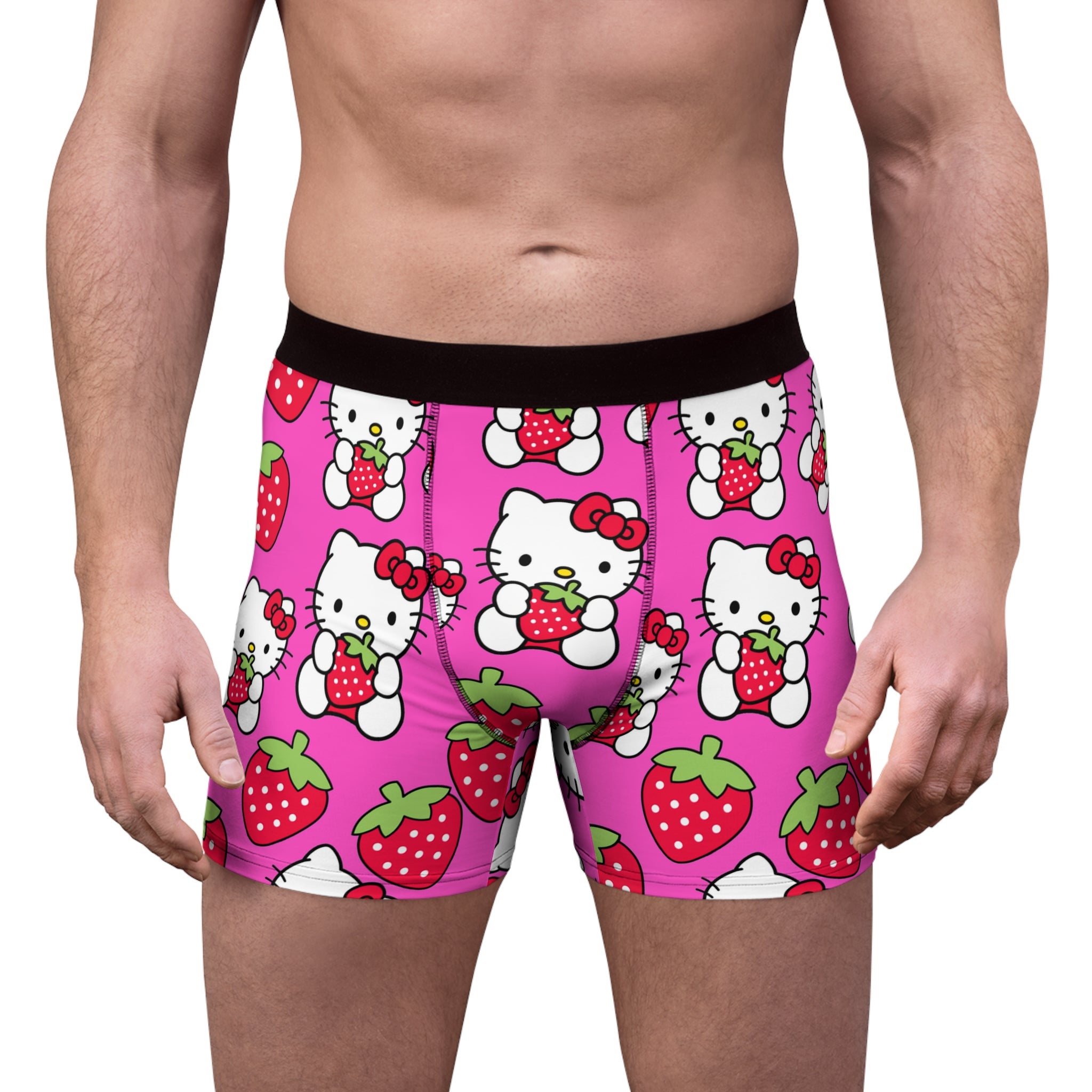 Men's boxer briefs kitty strawberry valentine love pink