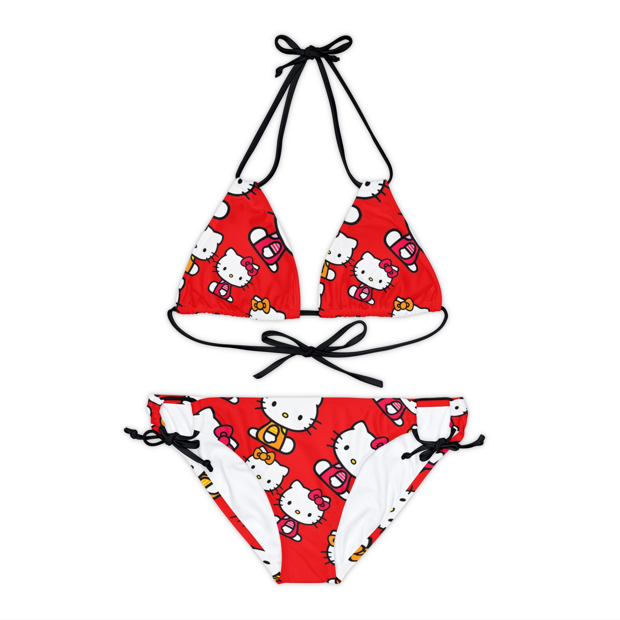 Strappy bikini set kitty two colors red