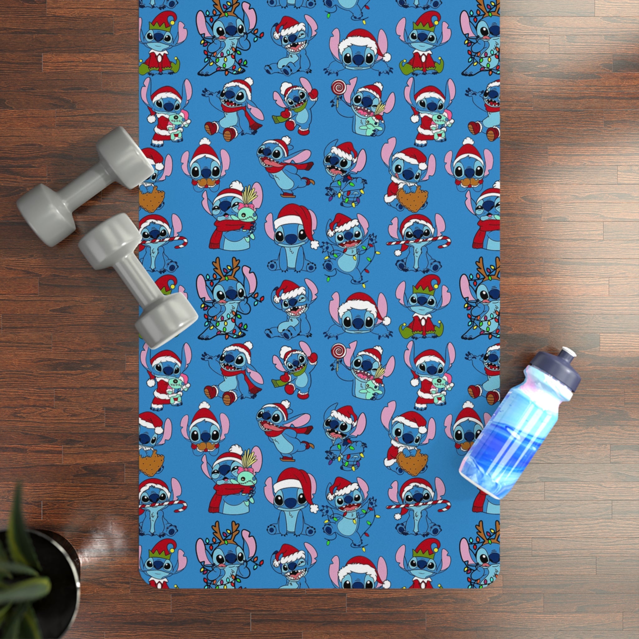 Rubber yoga mat stitch christmas noel blue