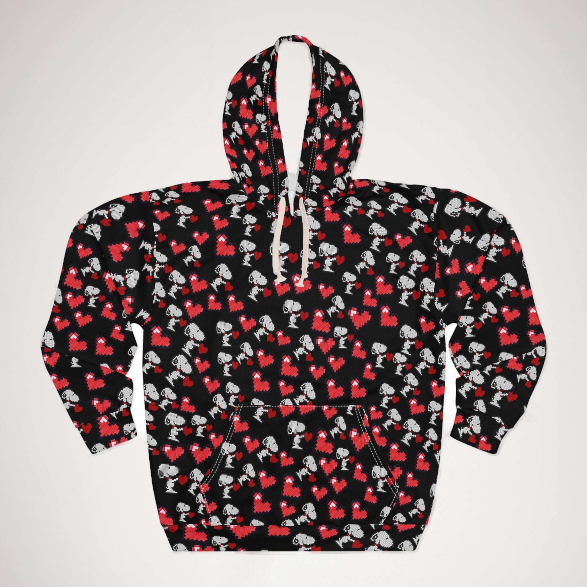 Unisex pullover hoodie snoopy hearts valentine black