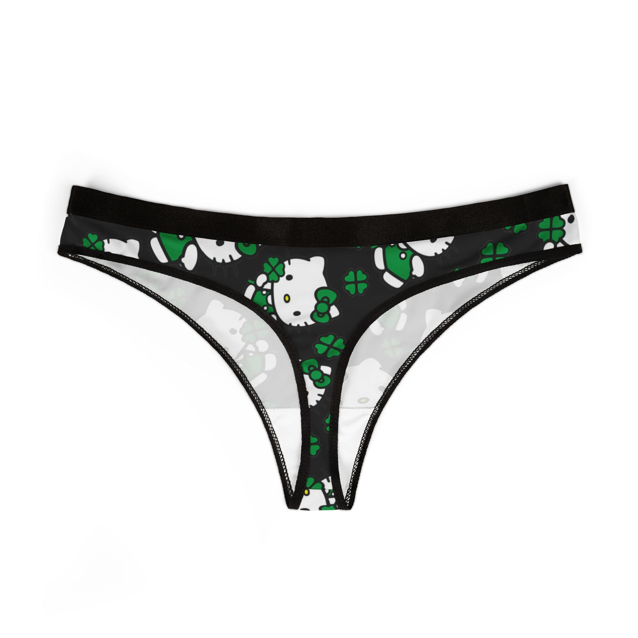 Women's thongs kitty saint patrick lucky black