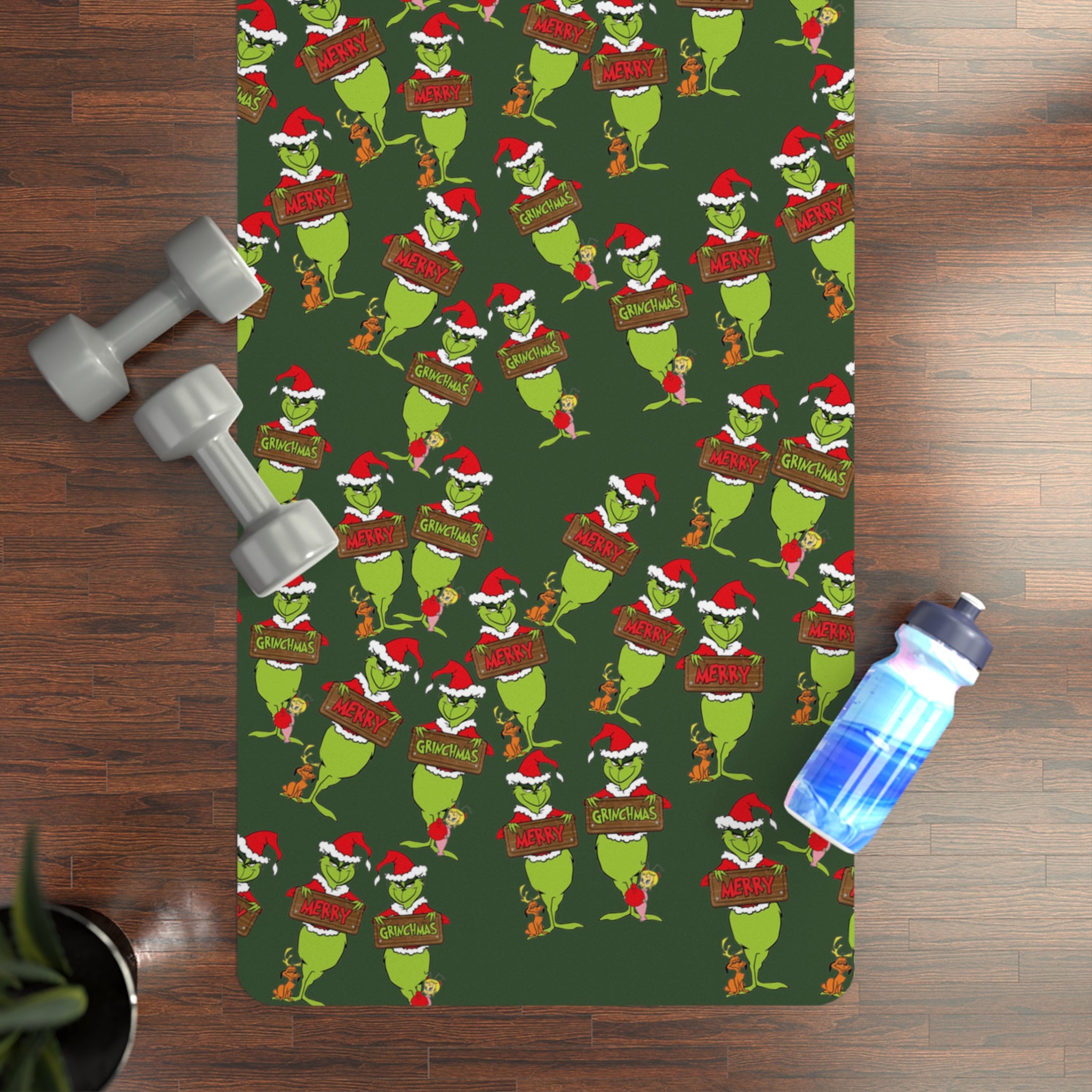 Rubber yoga mat grinch merry grinchmas christmas noel green