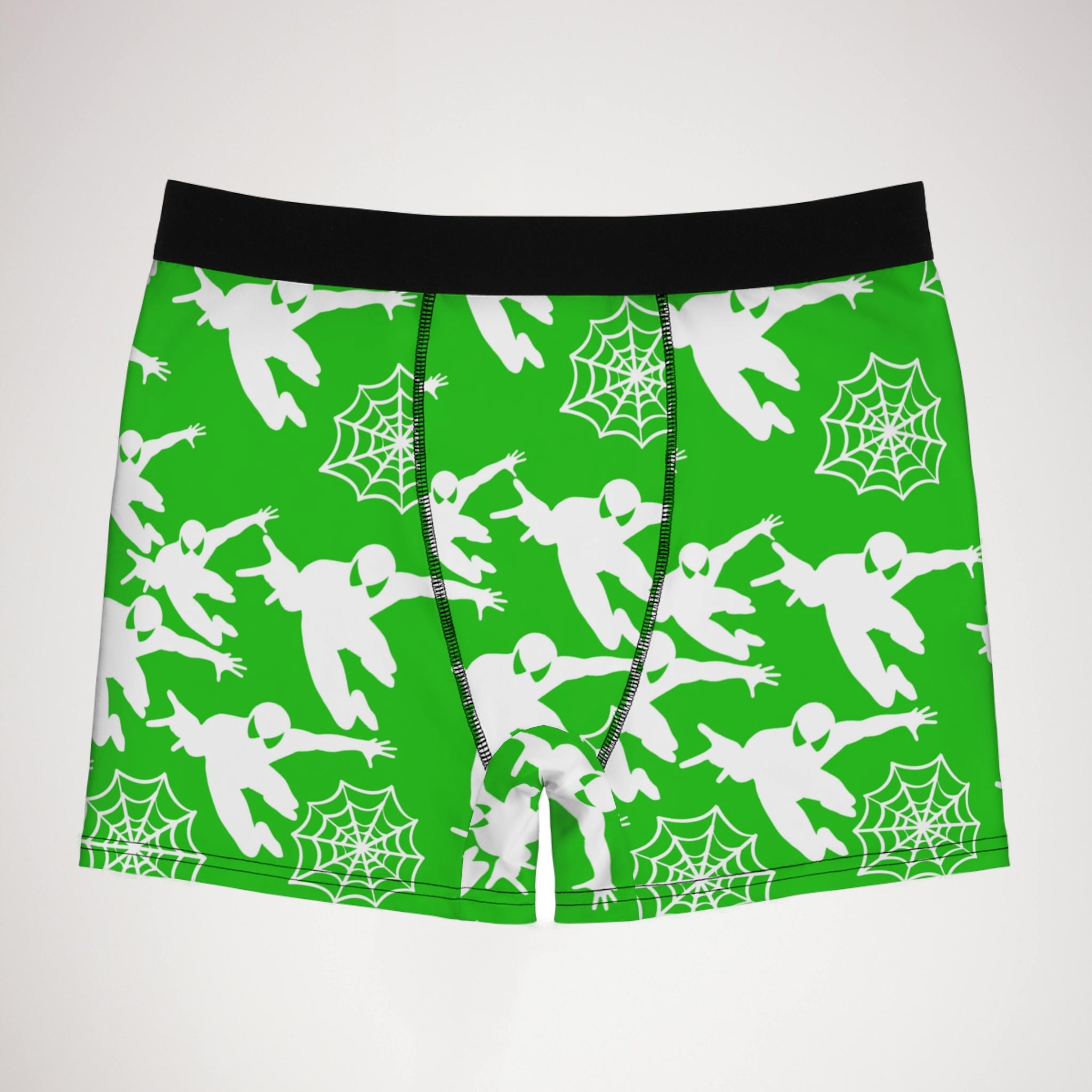 Men's boxer briefs spiderman web plain green