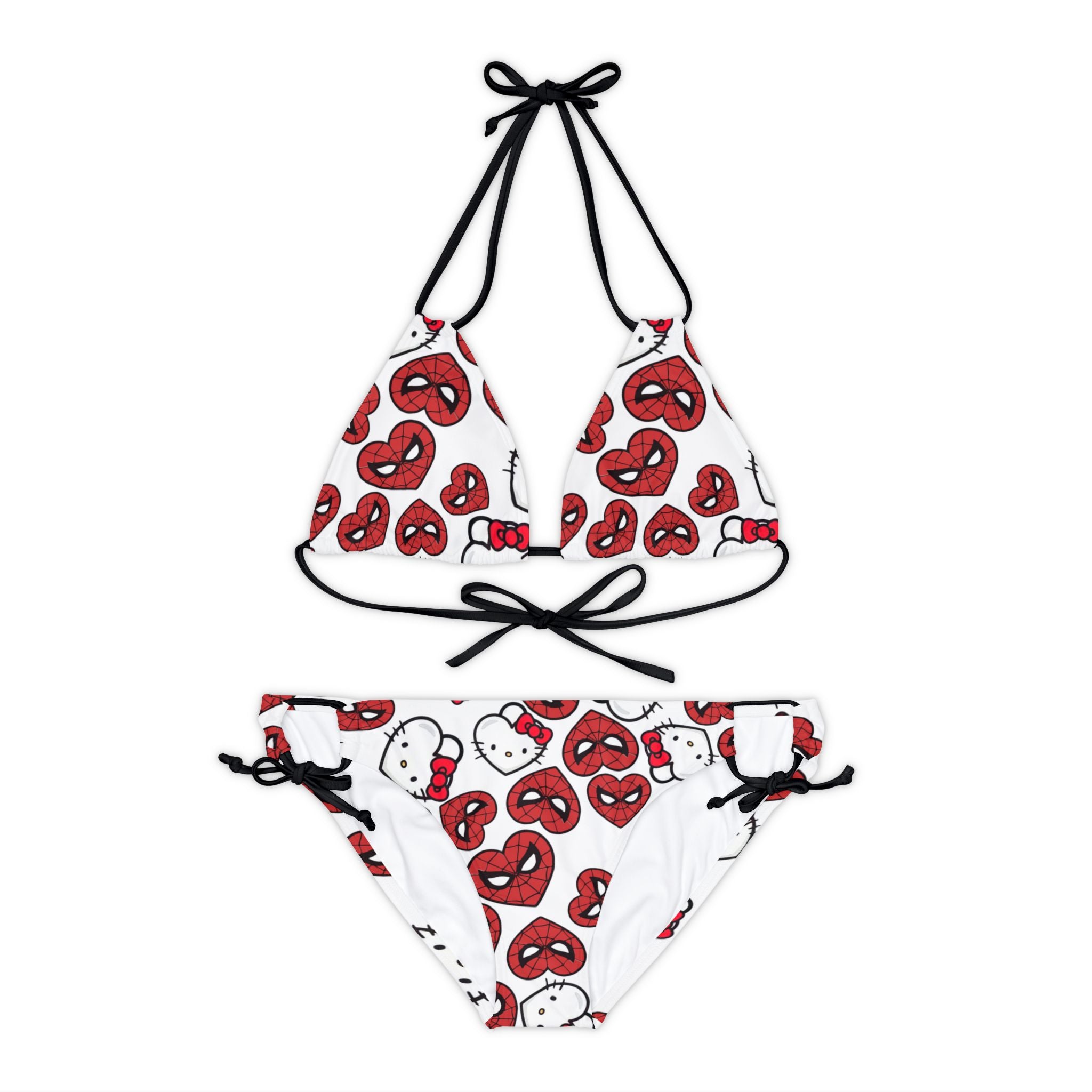 Strappy bikini set spider kitty double hearts white