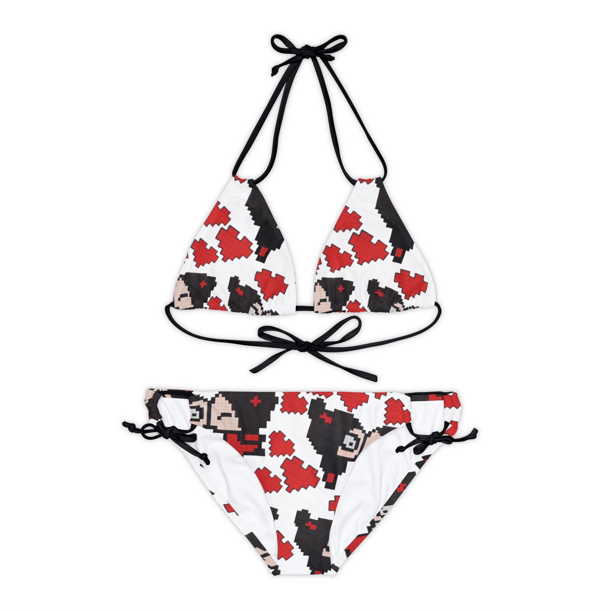 Strappy bikini set pixel pucca kiss heart white