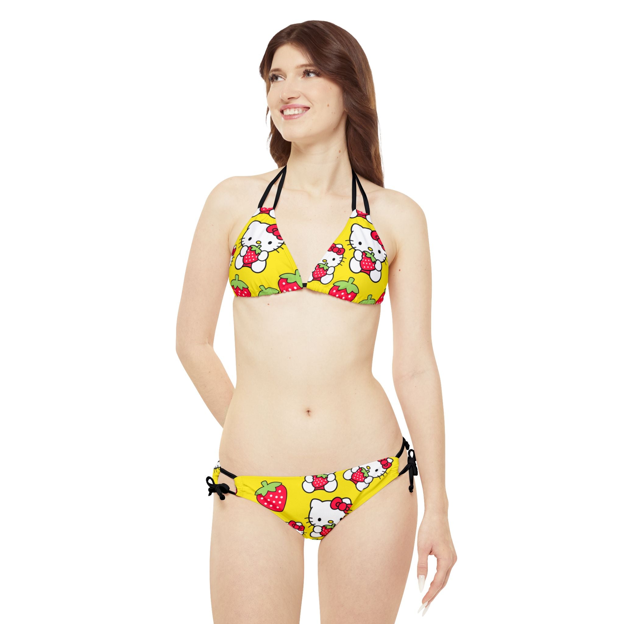 Strappy bikini set kitty strawberry valentine love yellow