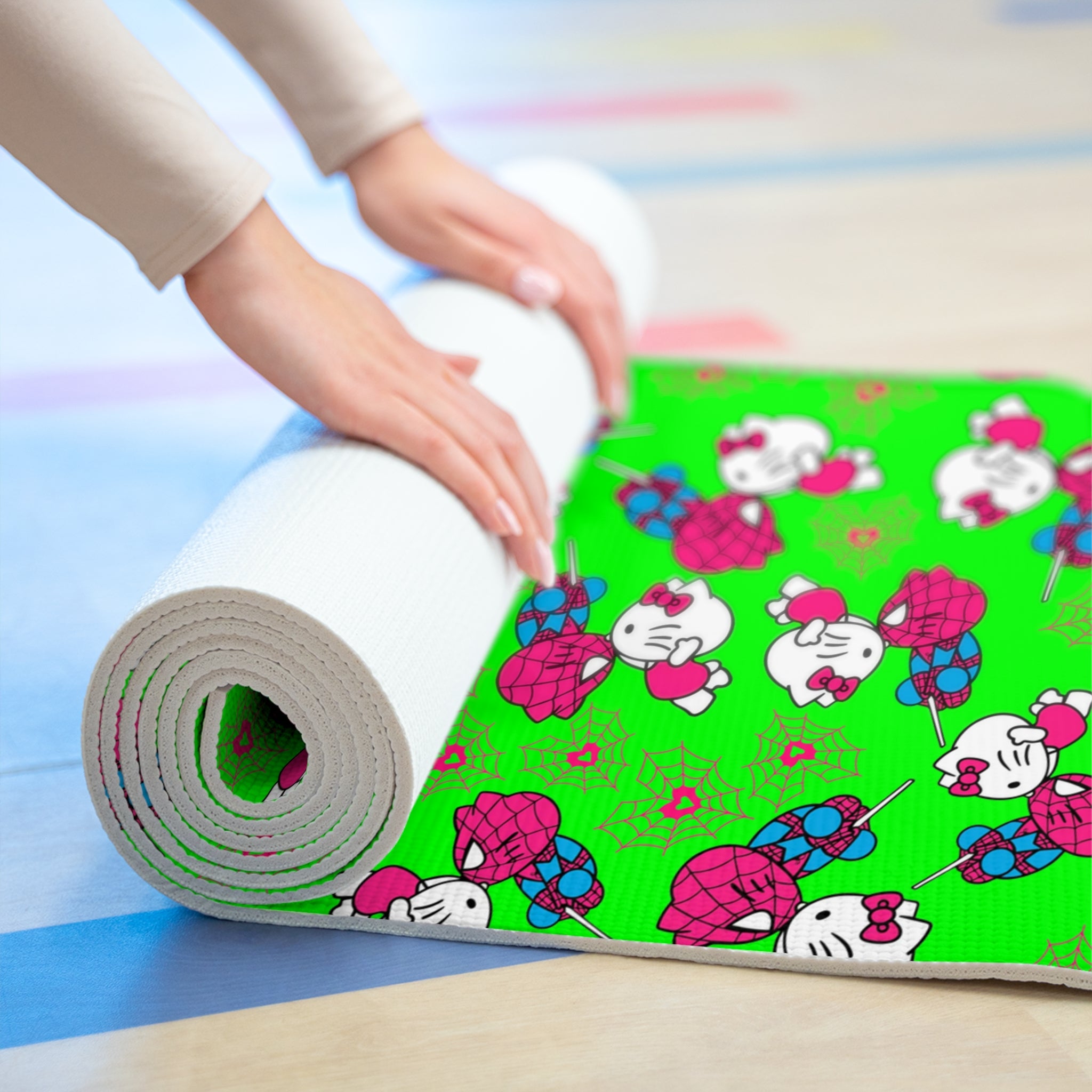 Foam yoga mat spider kitty green