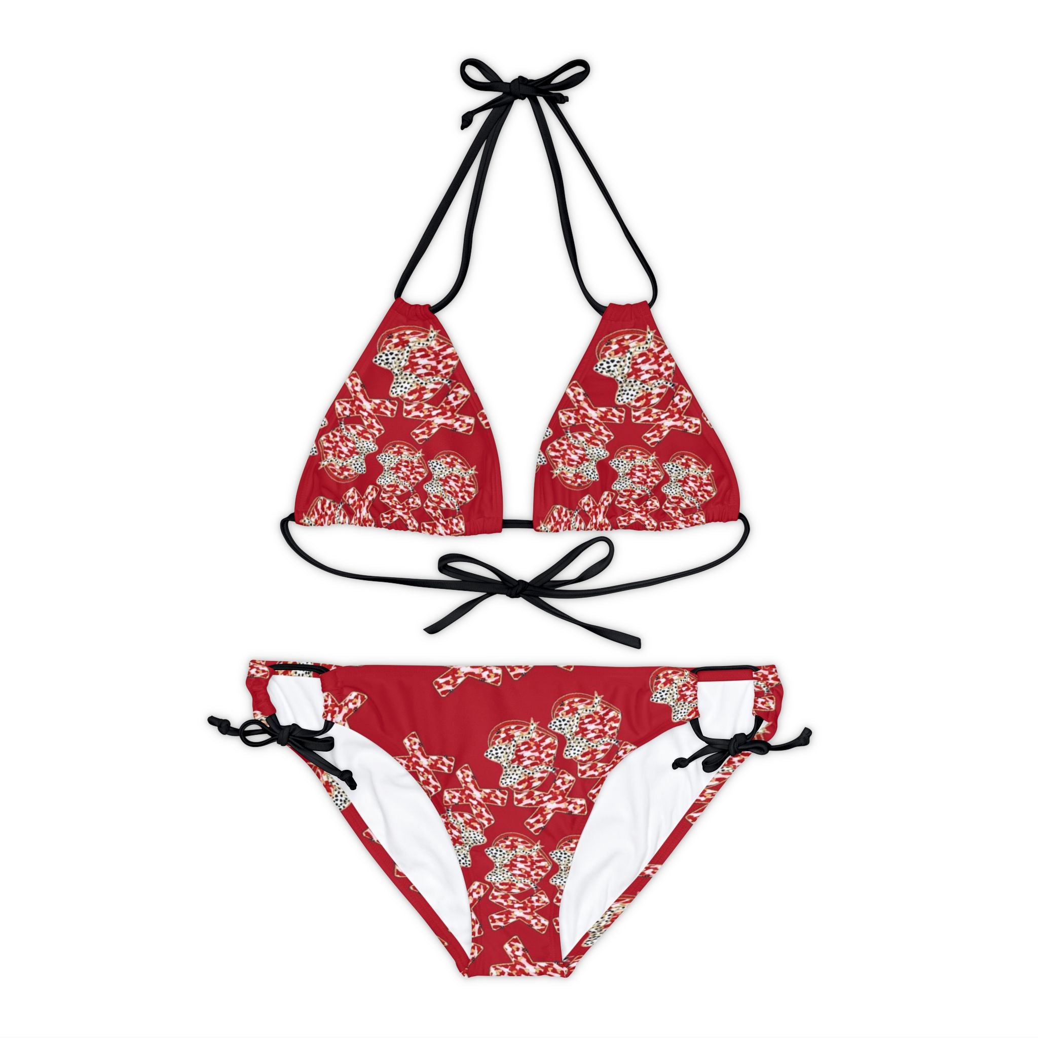 Strappy bikini set xoxo valentine ribbon red