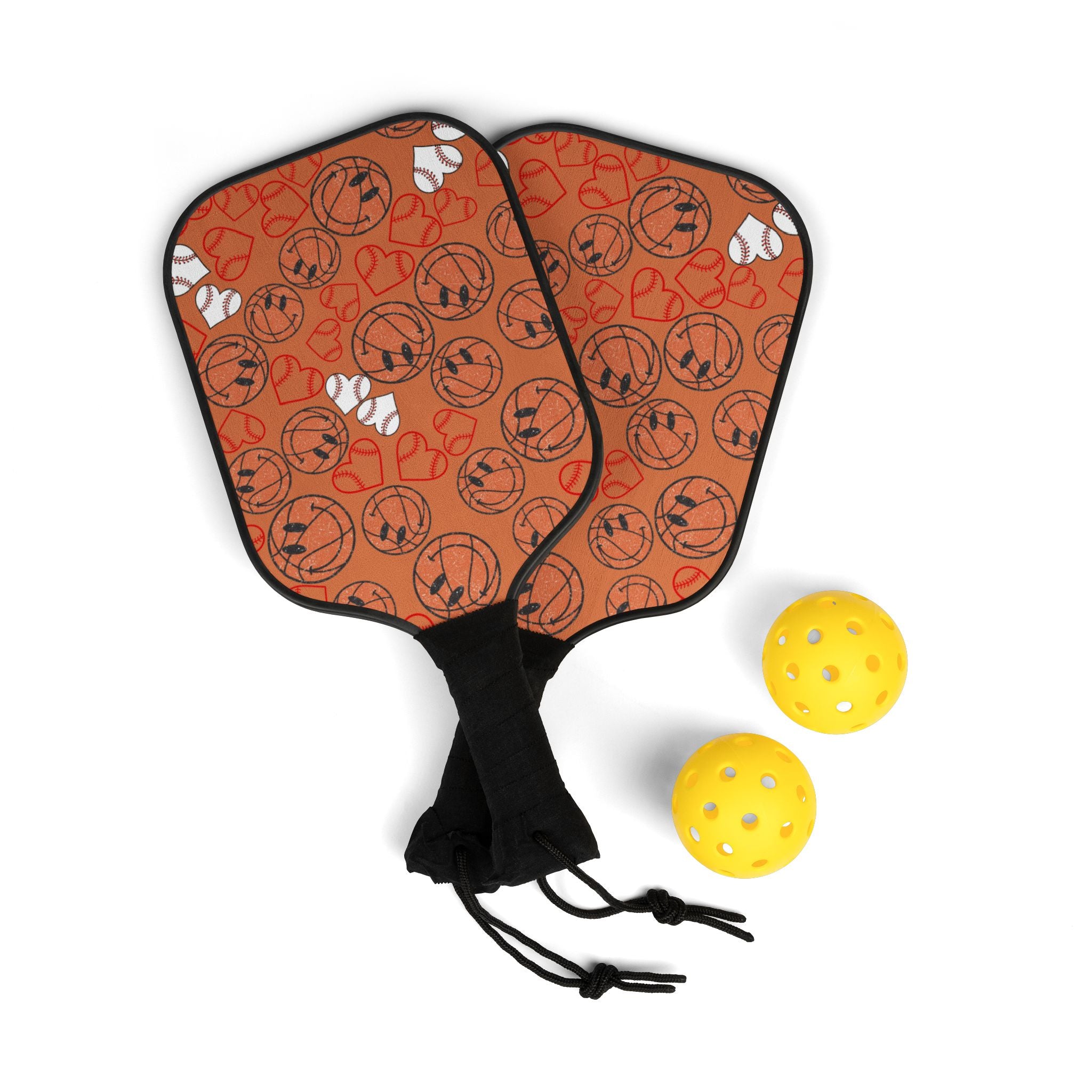 Pickleball kit (2 paddles + 2 balls + transparent bag) BasketBall hearts valentine orange