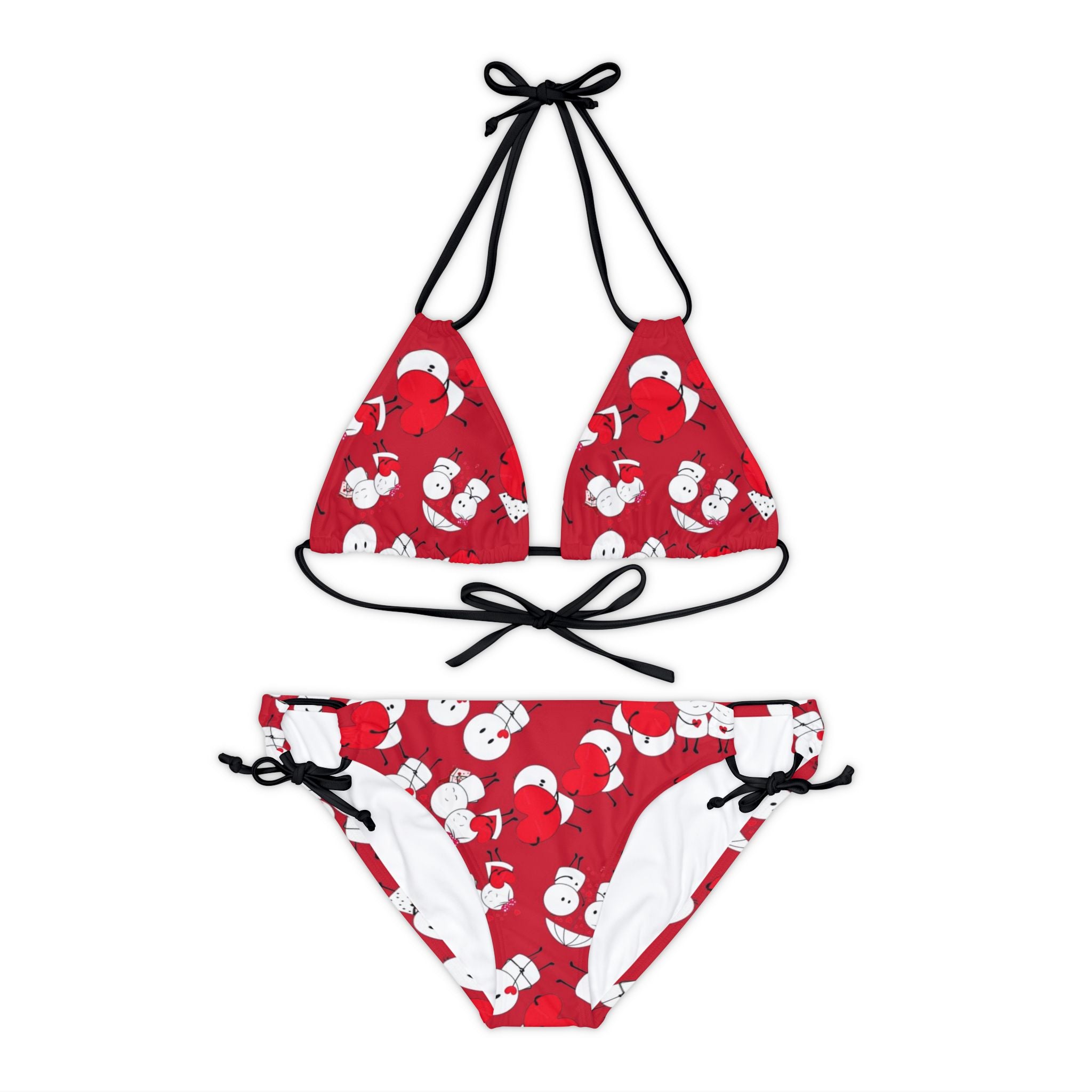 Strappy bikini set cute valentine love red