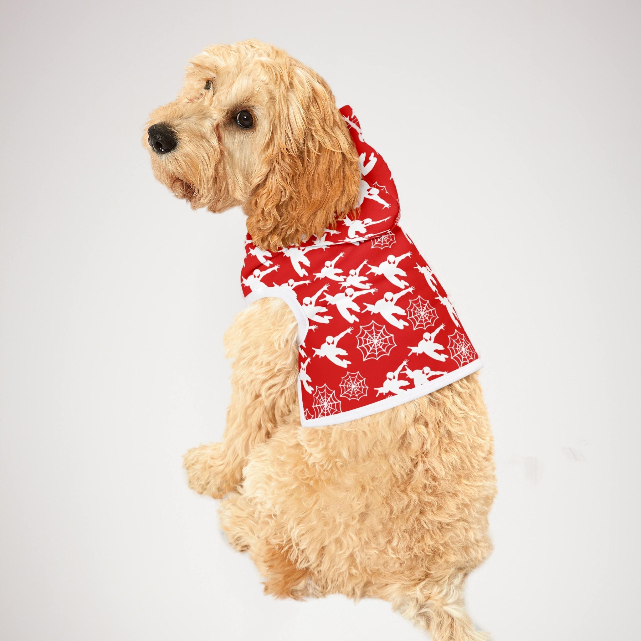 Pet hoodie spiderman web plain red