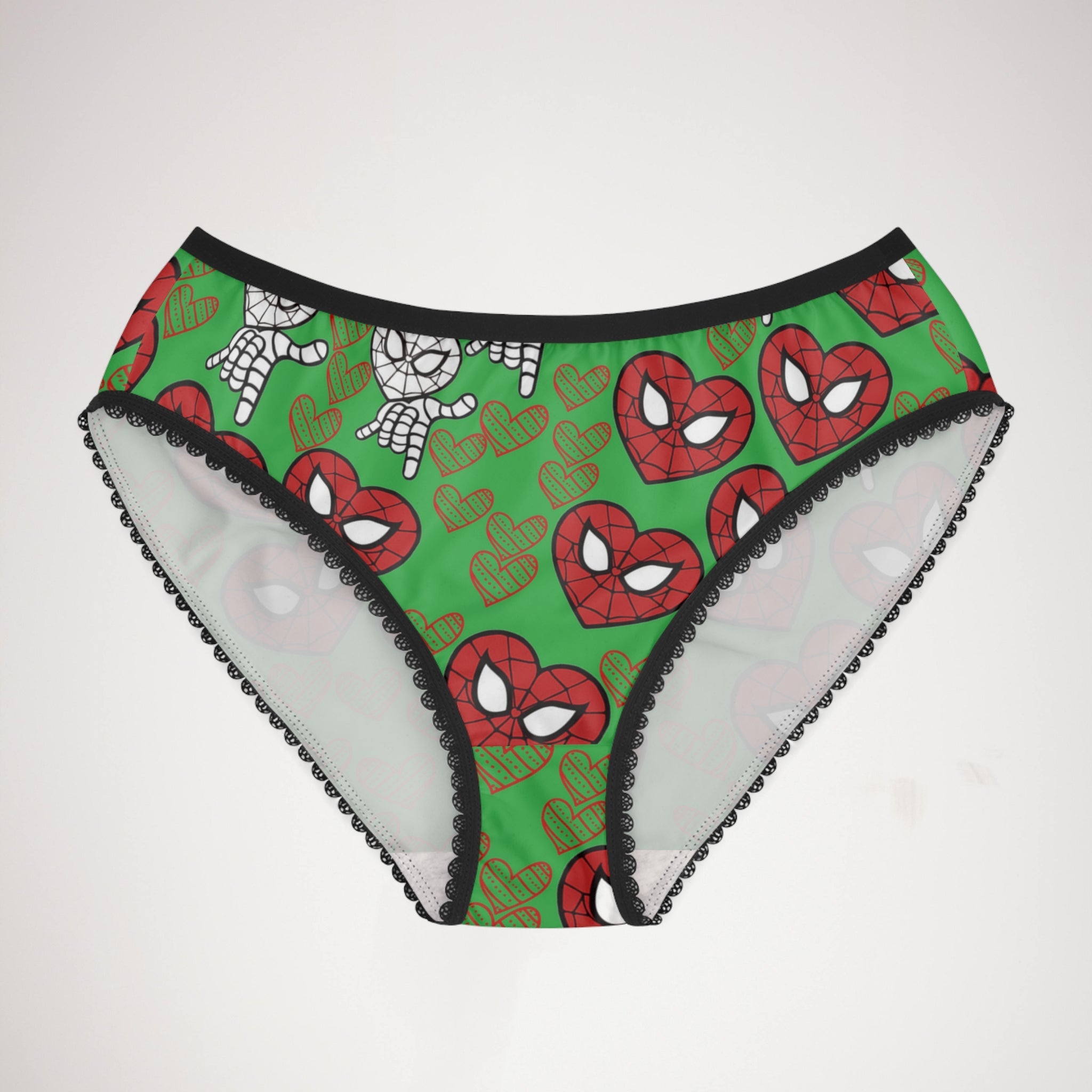 Women's briefs spider heart kiss green