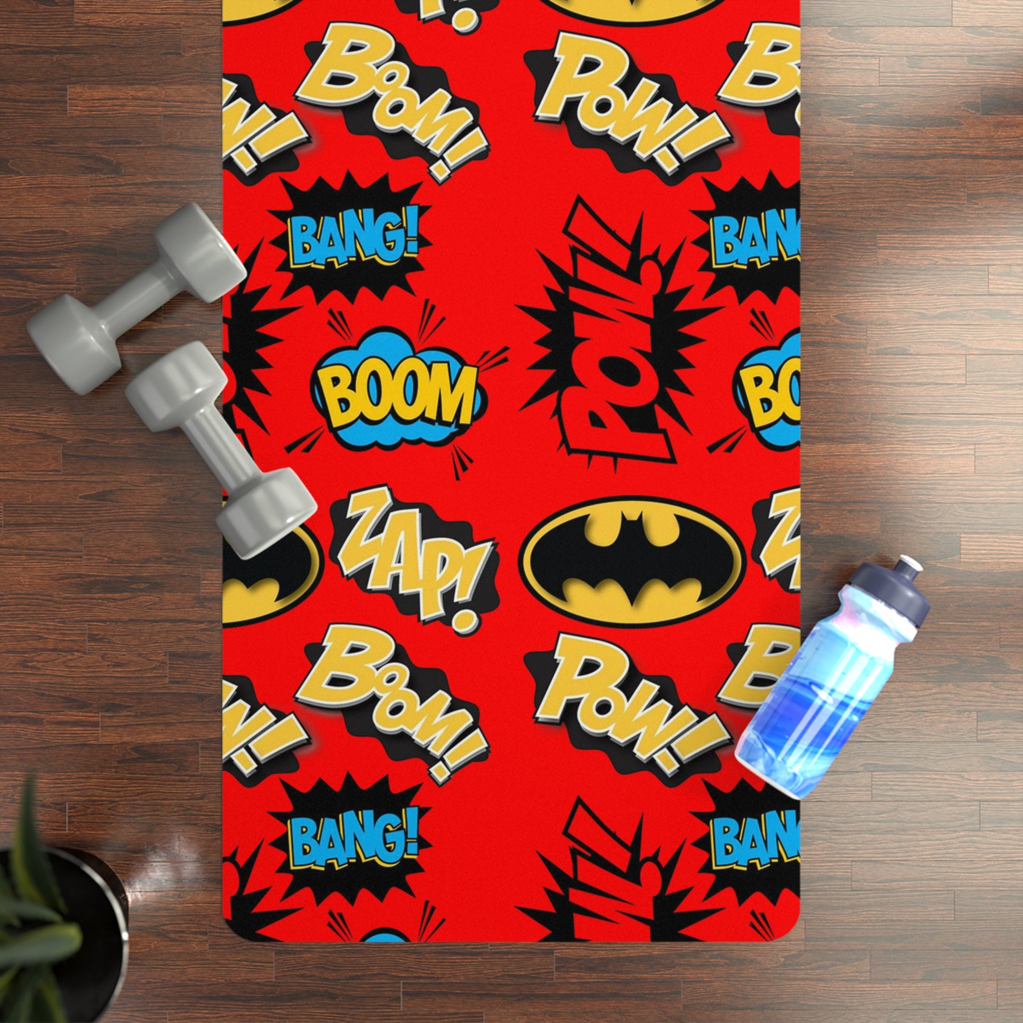 Rubber yoga mat batman sounds red