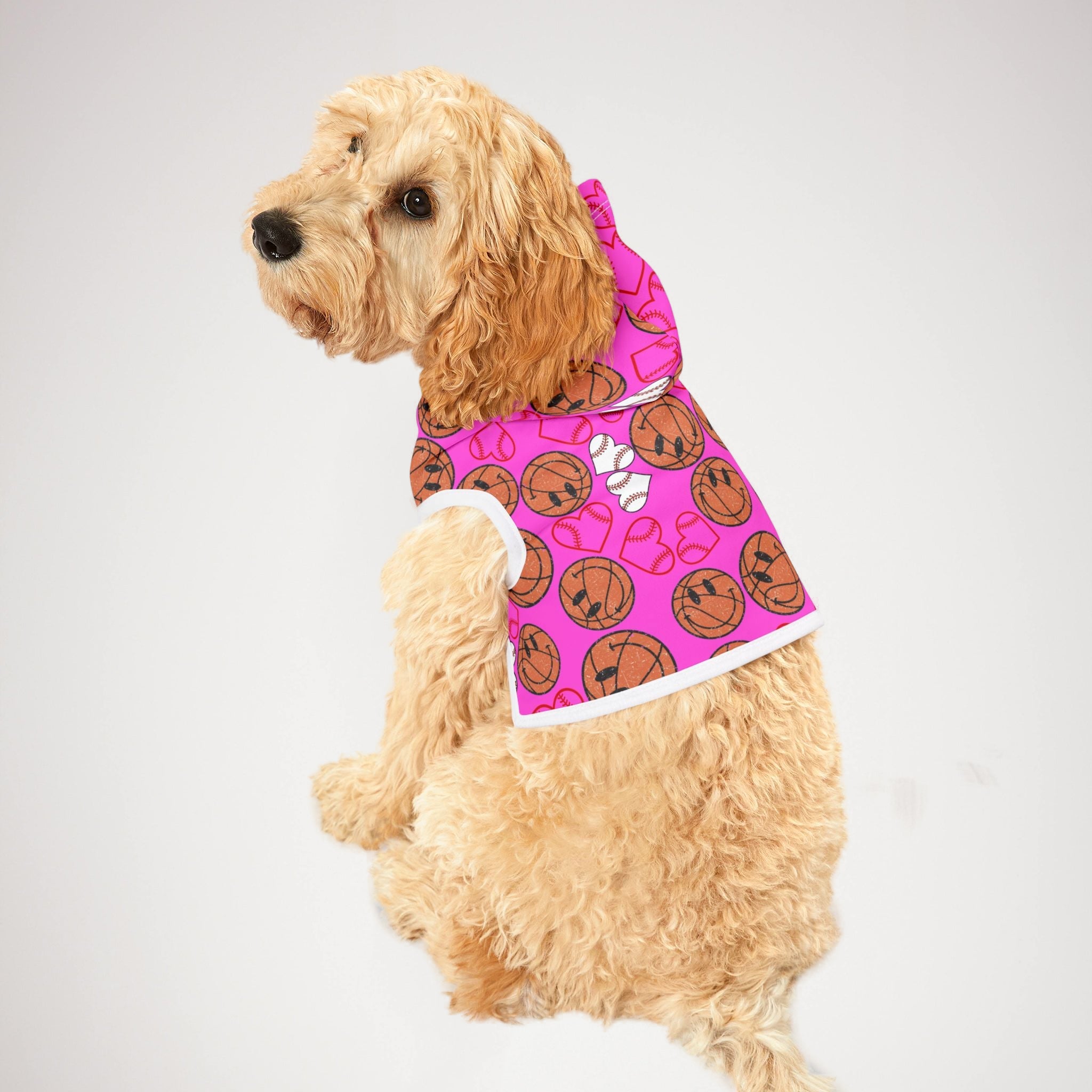 Pet hoodie BasketBall hearts valentine pink