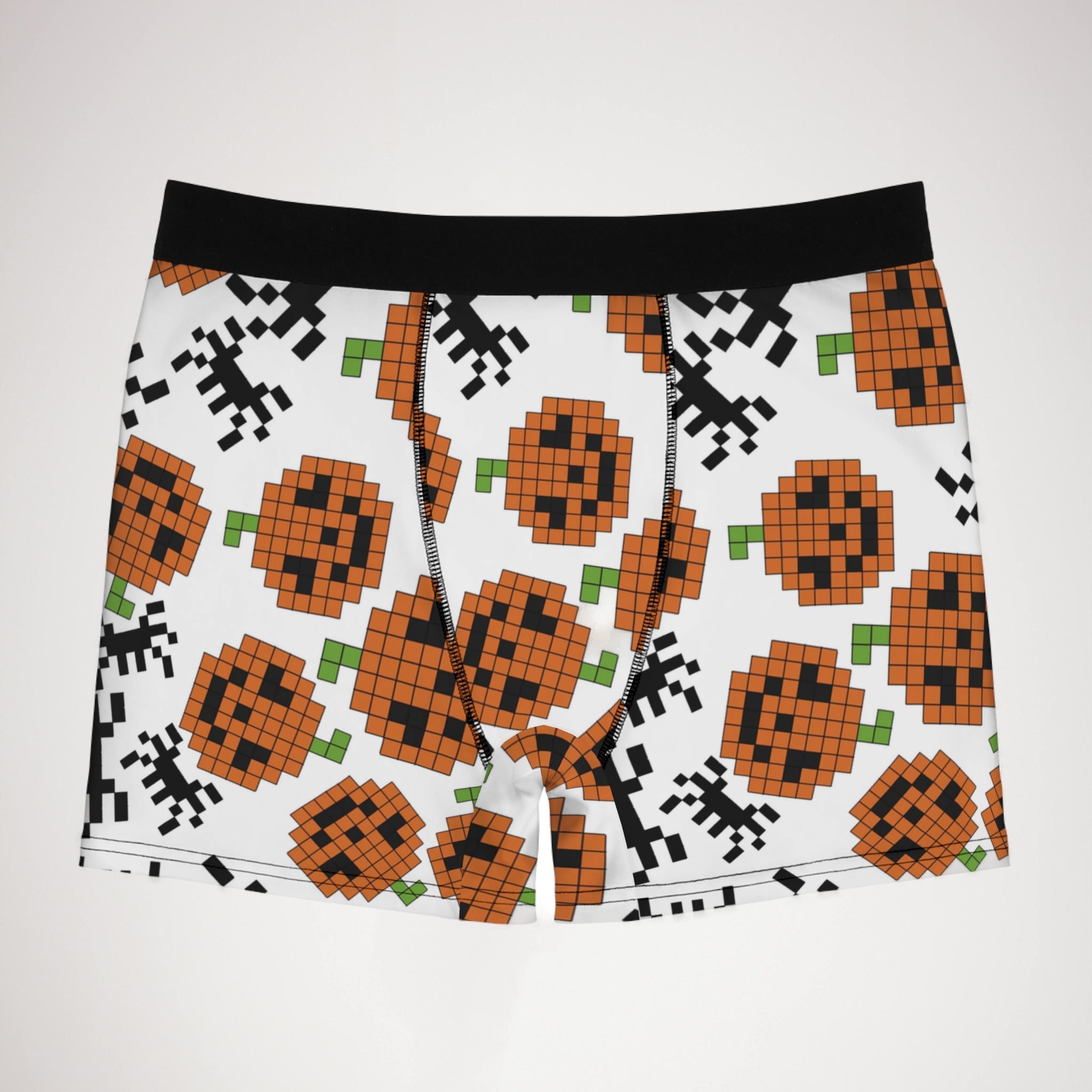 Men's boxer briefs pumpkin spider pixel halloween white