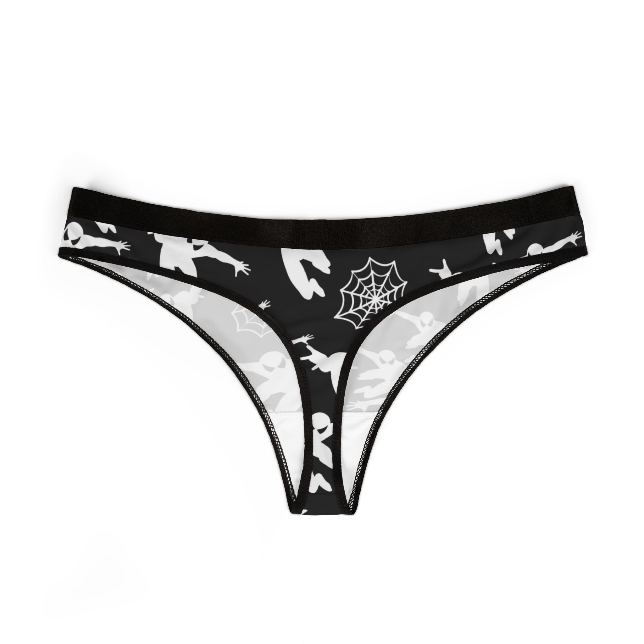 Women's thongs spiderman web plain black