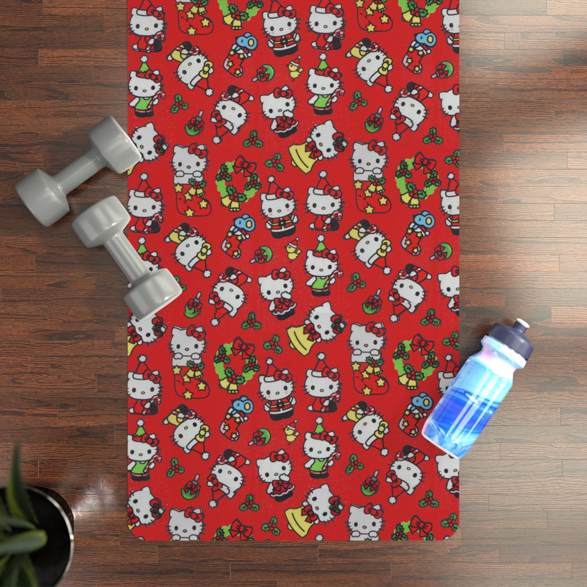 Rubber yoga mat kitty and friends christmas noel red