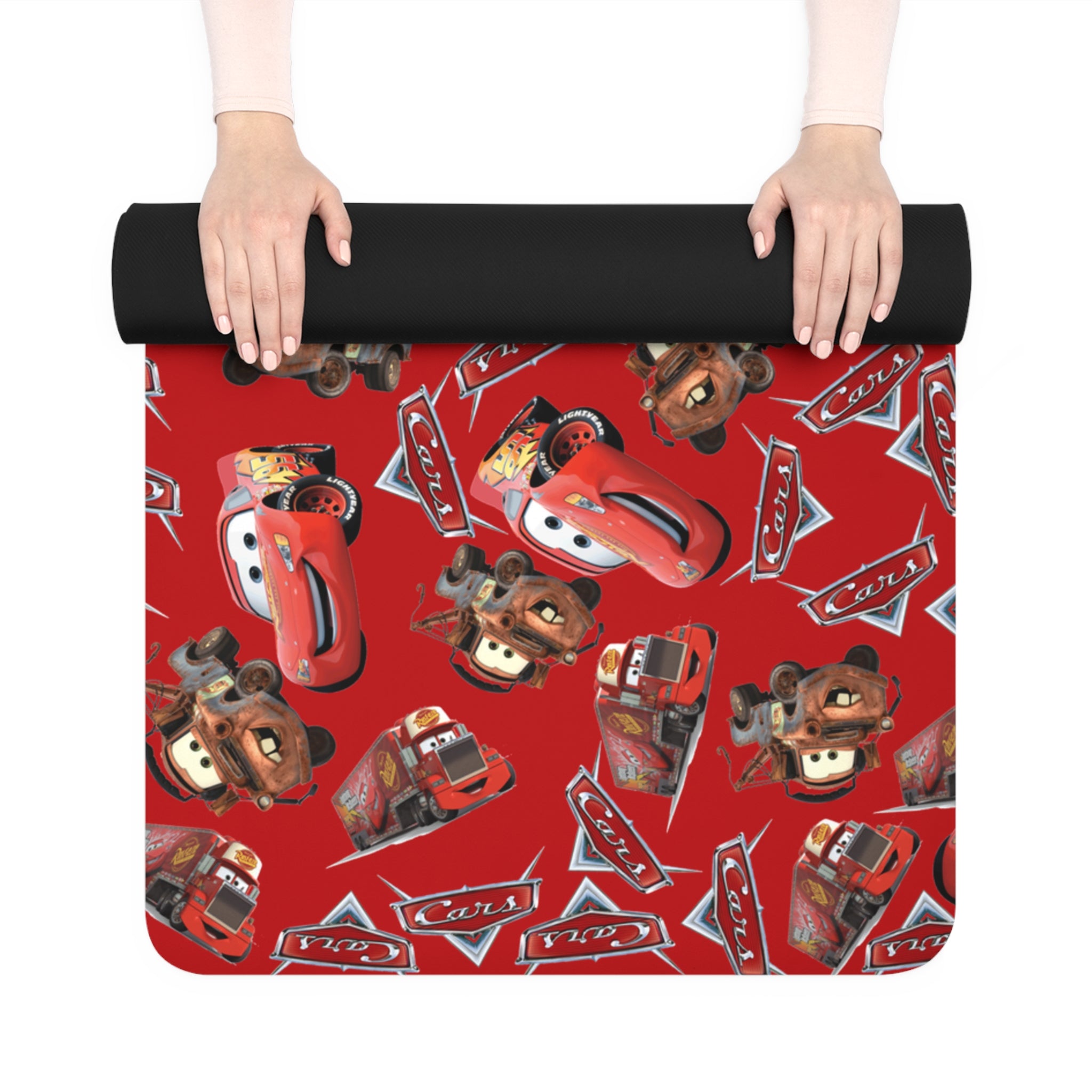 Rubber yoga mat mcqueen funny cars red