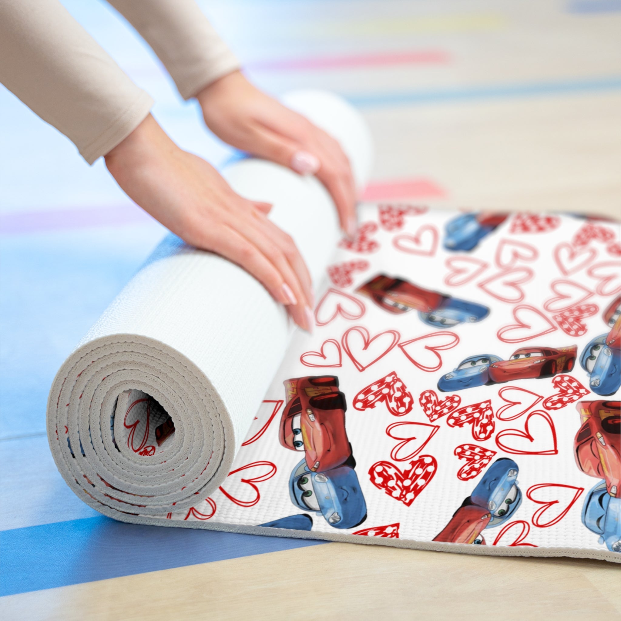 Foam yoga mat mcqueen couples hearts white