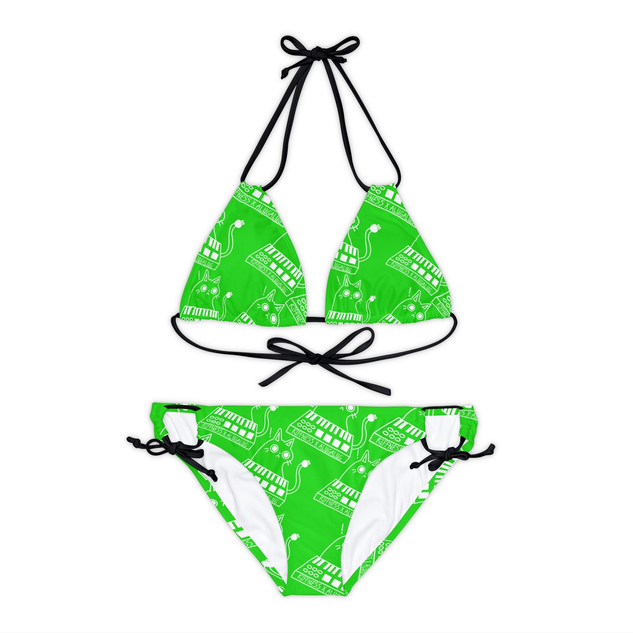 Strappy bikini set eating the cats meow meow the kiffness green