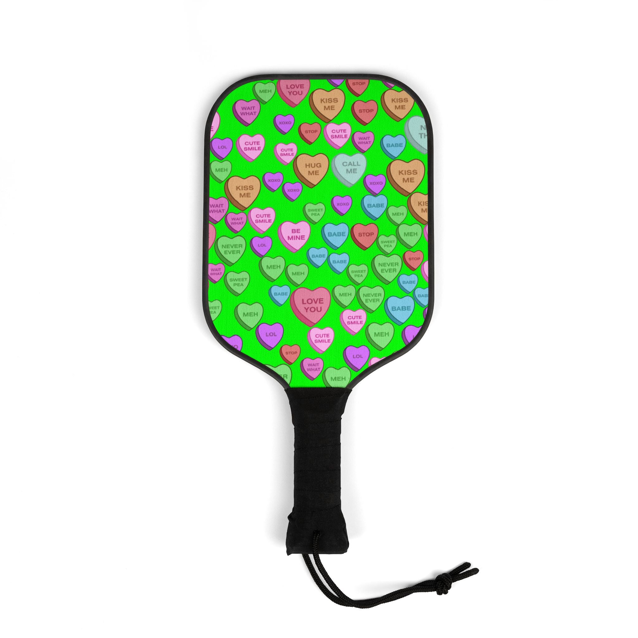 Pickleball kit (2 paddles + 2 balls + transparent bag) candy heart sweet valentine message green