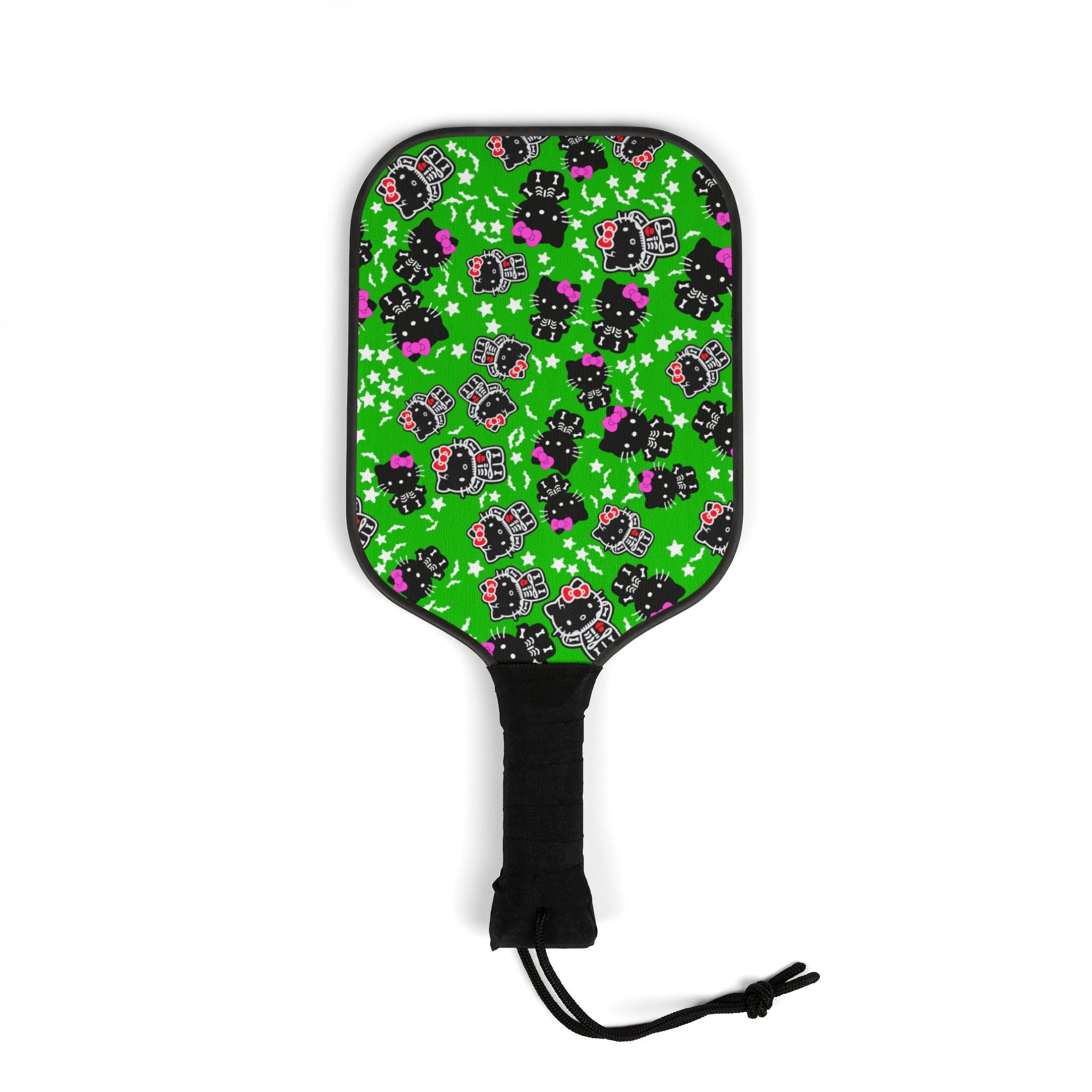 Pickleball kit (2 paddles + 2 balls + transparent bag) kitty halloween bones green